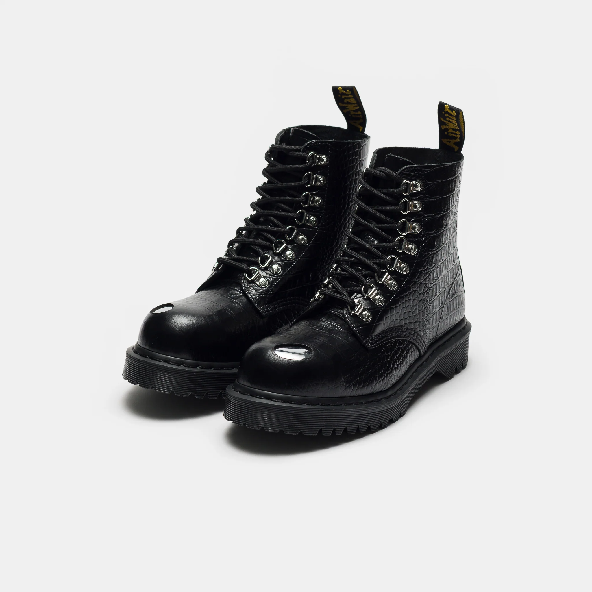 1460 Pascal Steel Toe Croc Emboss Analine Boot in Black - Image 3