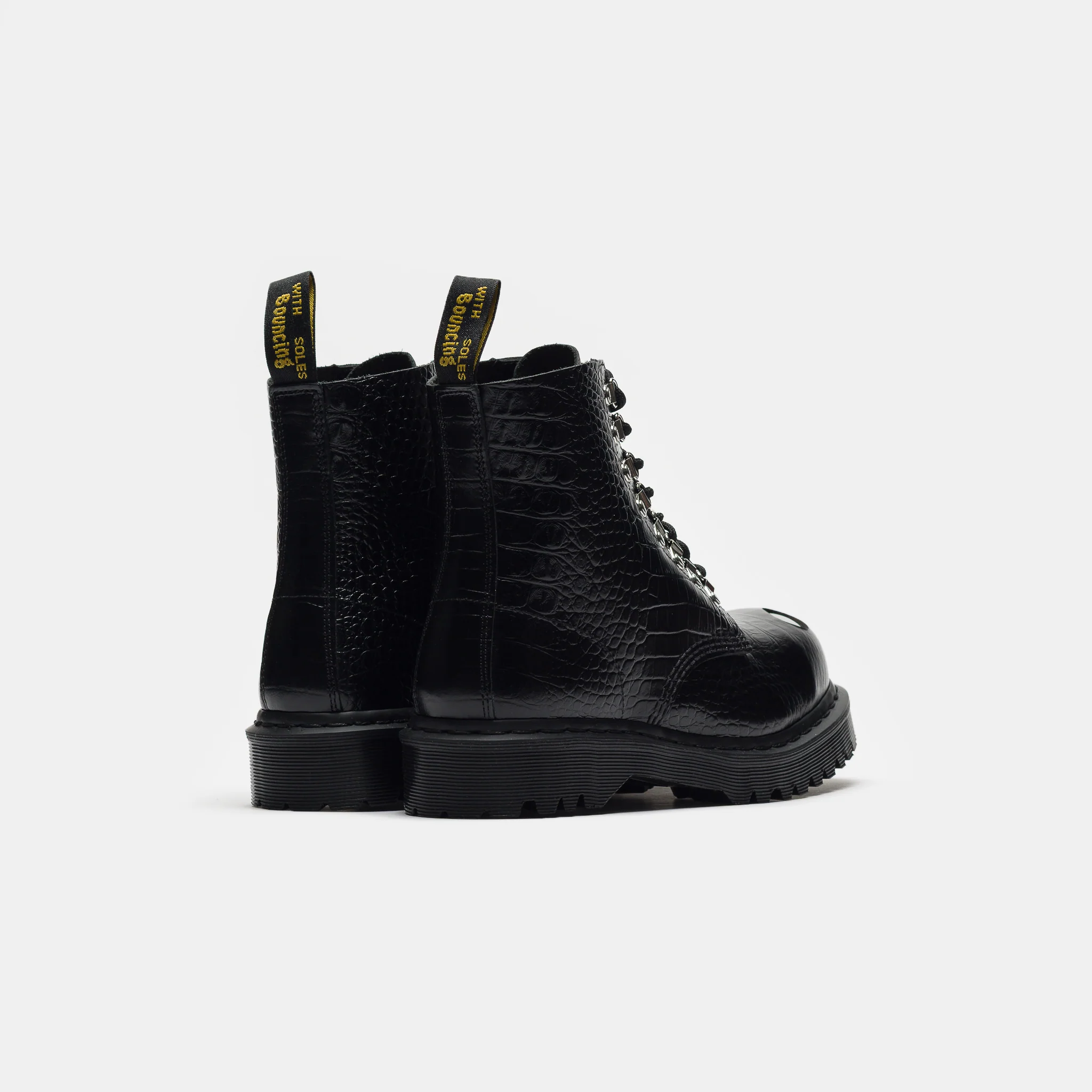 1460 Pascal Steel Toe Croc Emboss Analine Boot in Black - Image 5