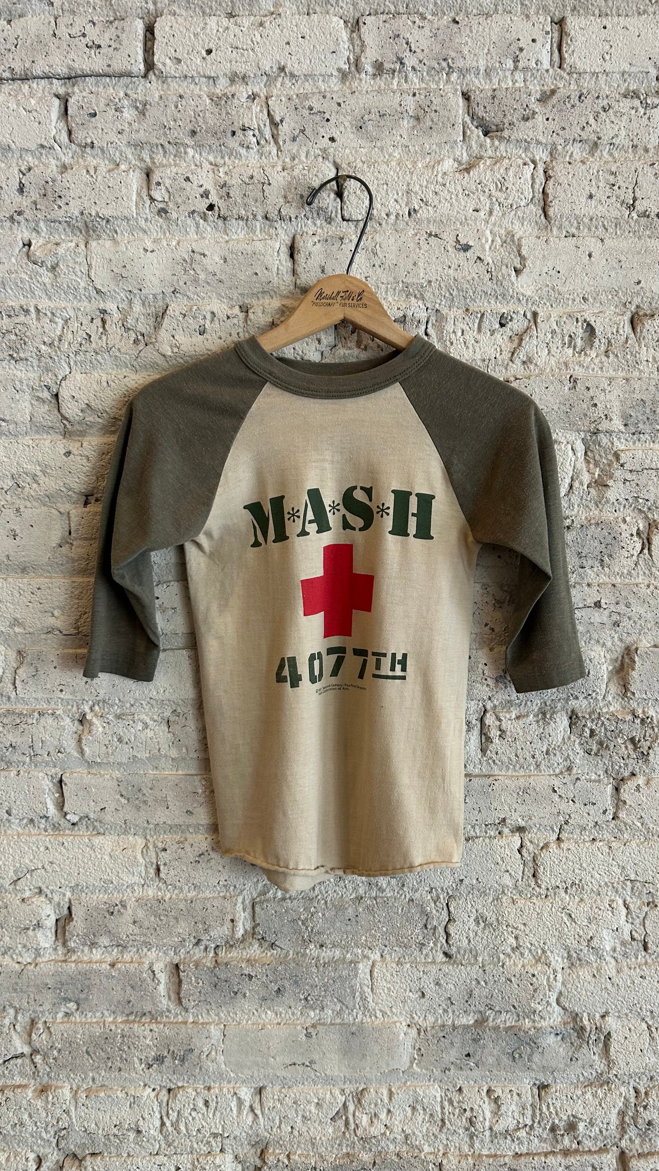 1980's M*A*S*H 3/4 Raglan Sleeve T-Shirt in Tan/Olive