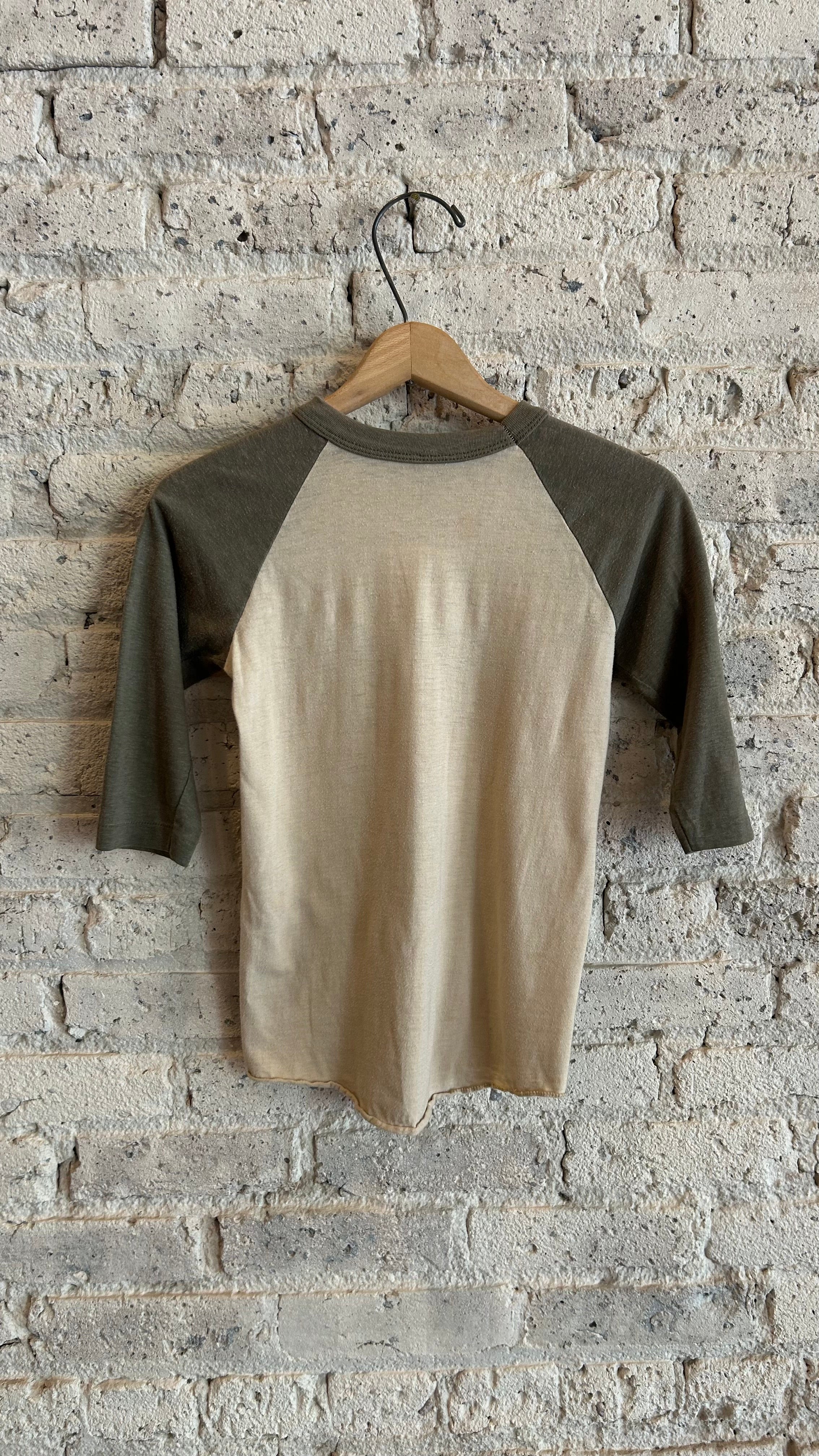 1980's M*A*S*H 3/4 Raglan Sleeve T-Shirt in Tan/Olive - Image 2