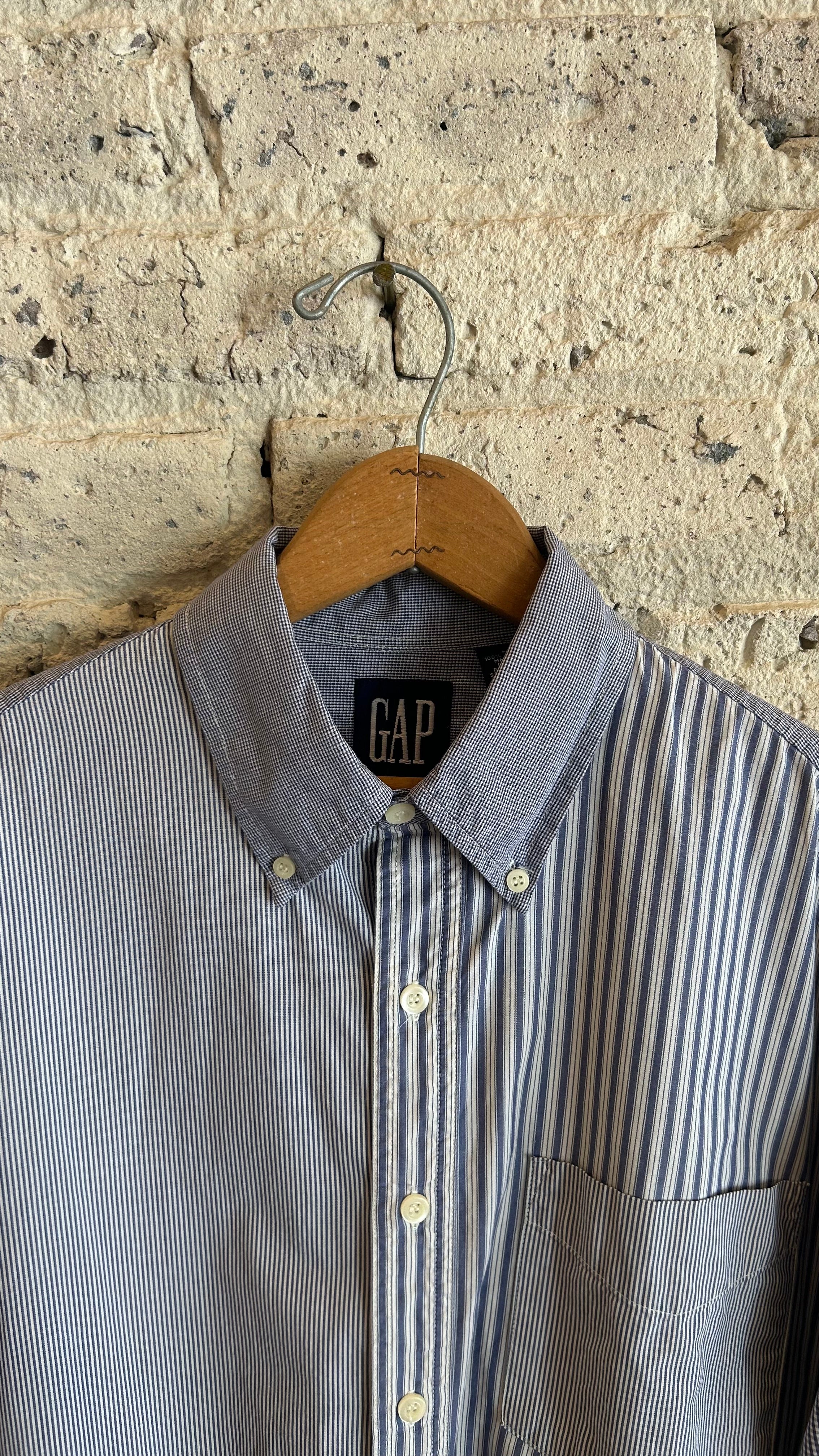 2000's Gap End Of Day Patchwork Shirt in Light Blue - Image 3