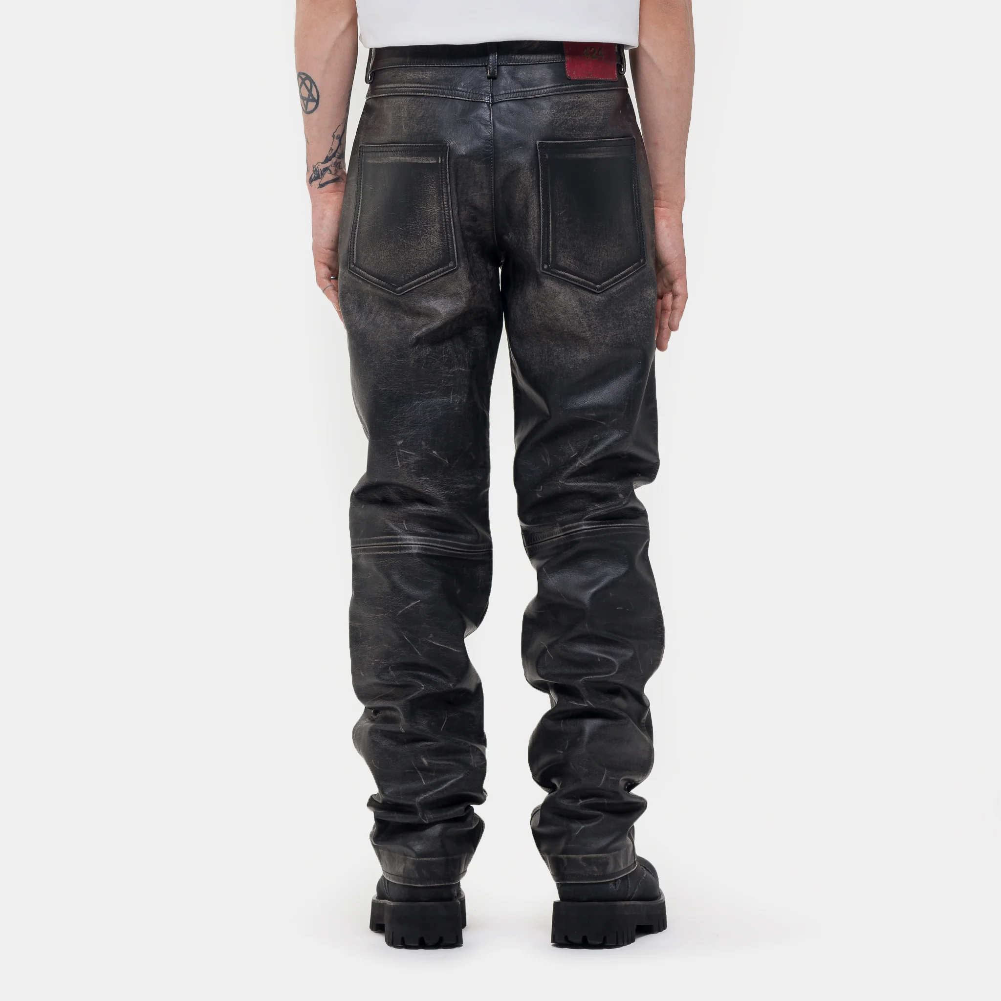 424 Leather Five Pocket Pant in Black - Image 3