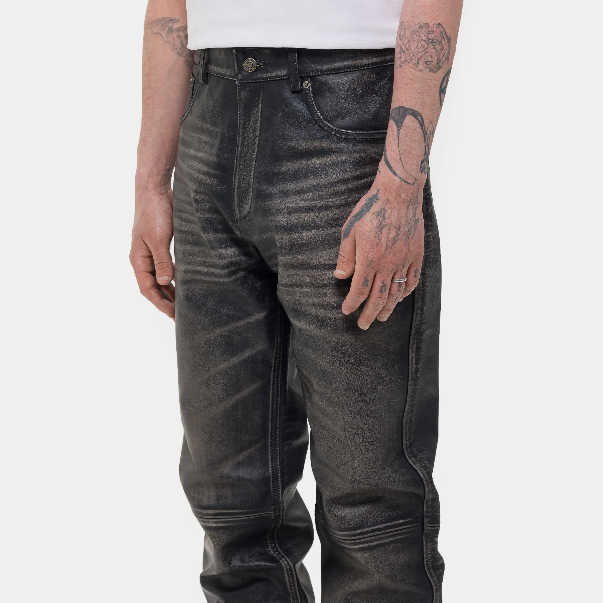 424 Leather Five Pocket Pant in Black - Image 4