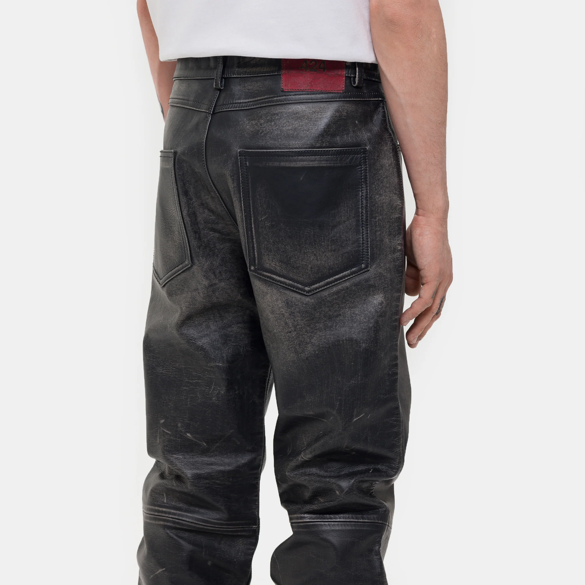 424 Leather Five Pocket Pant in Black - Image 5