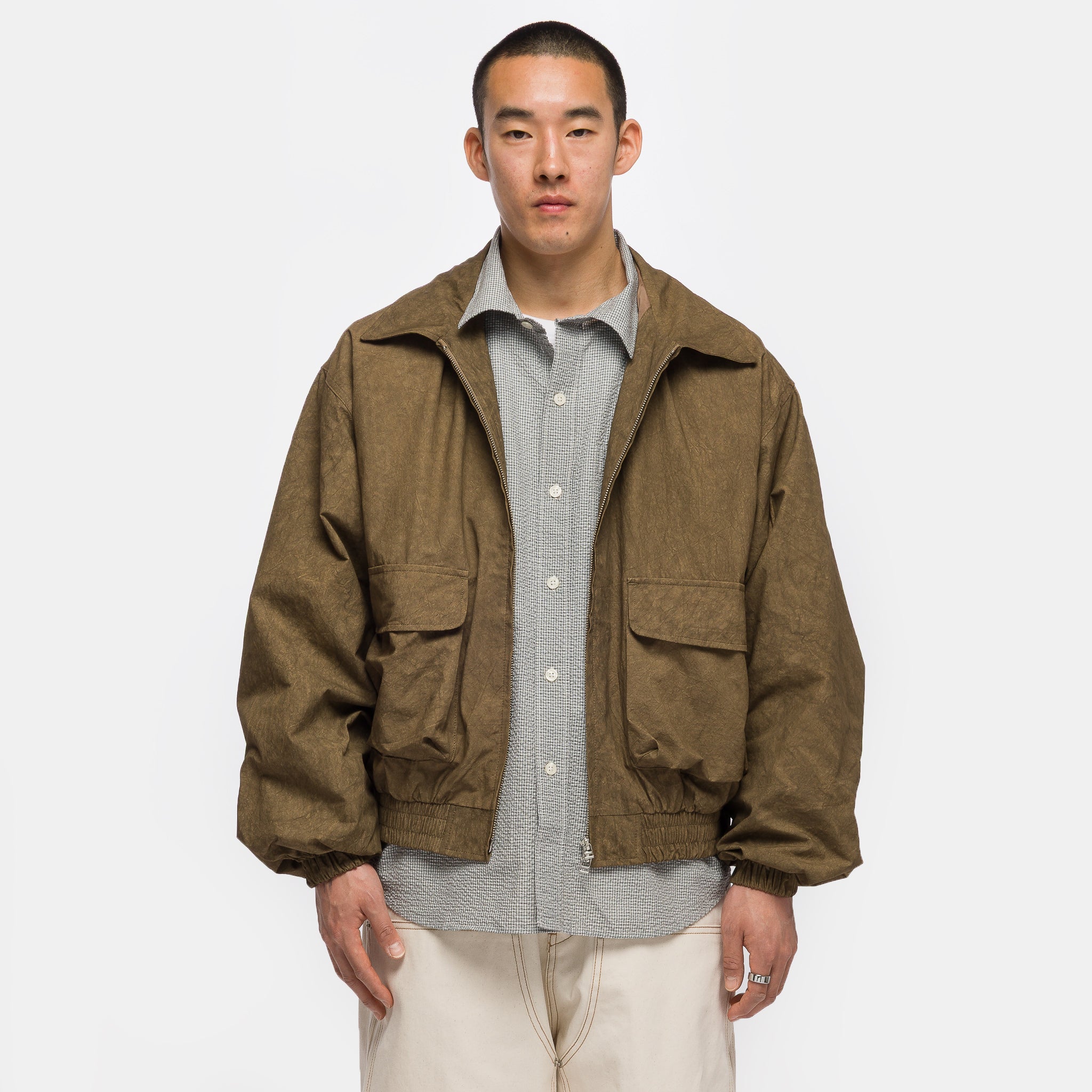 Acid Wash Bomber Jacket in Brown