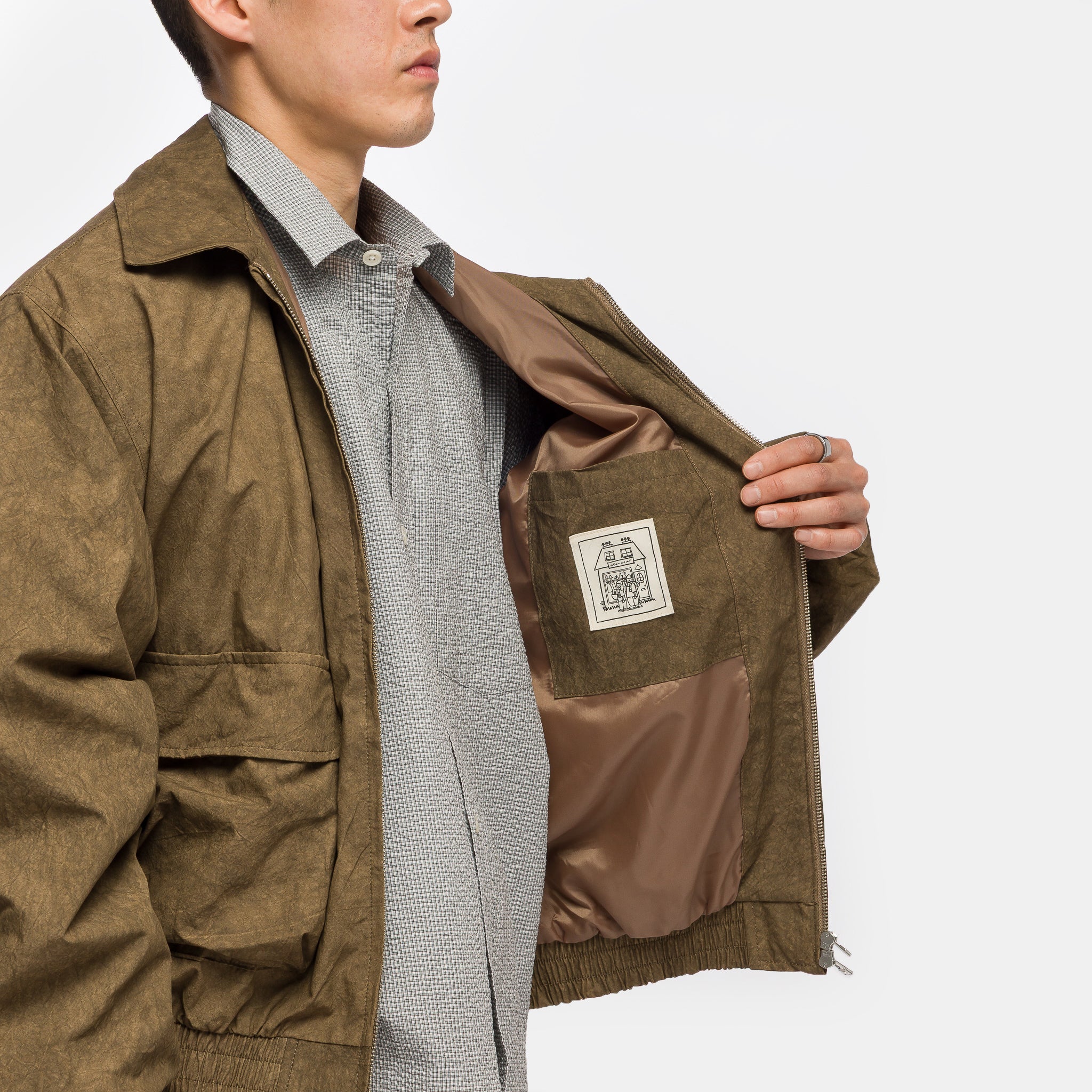 Acid Wash Bomber Jacket in Brown - Image 5