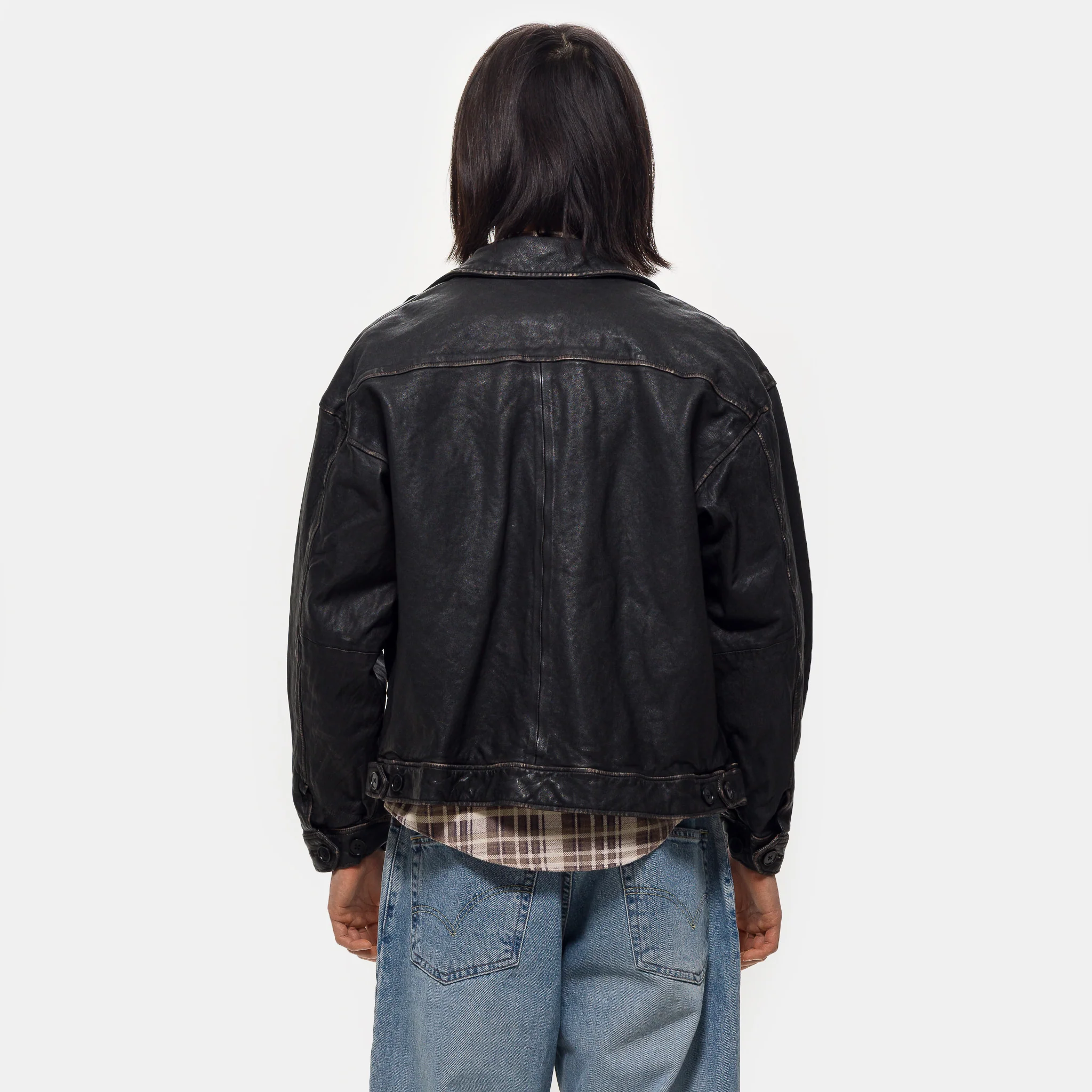 Aging Leather Blouson in Black - Image 3