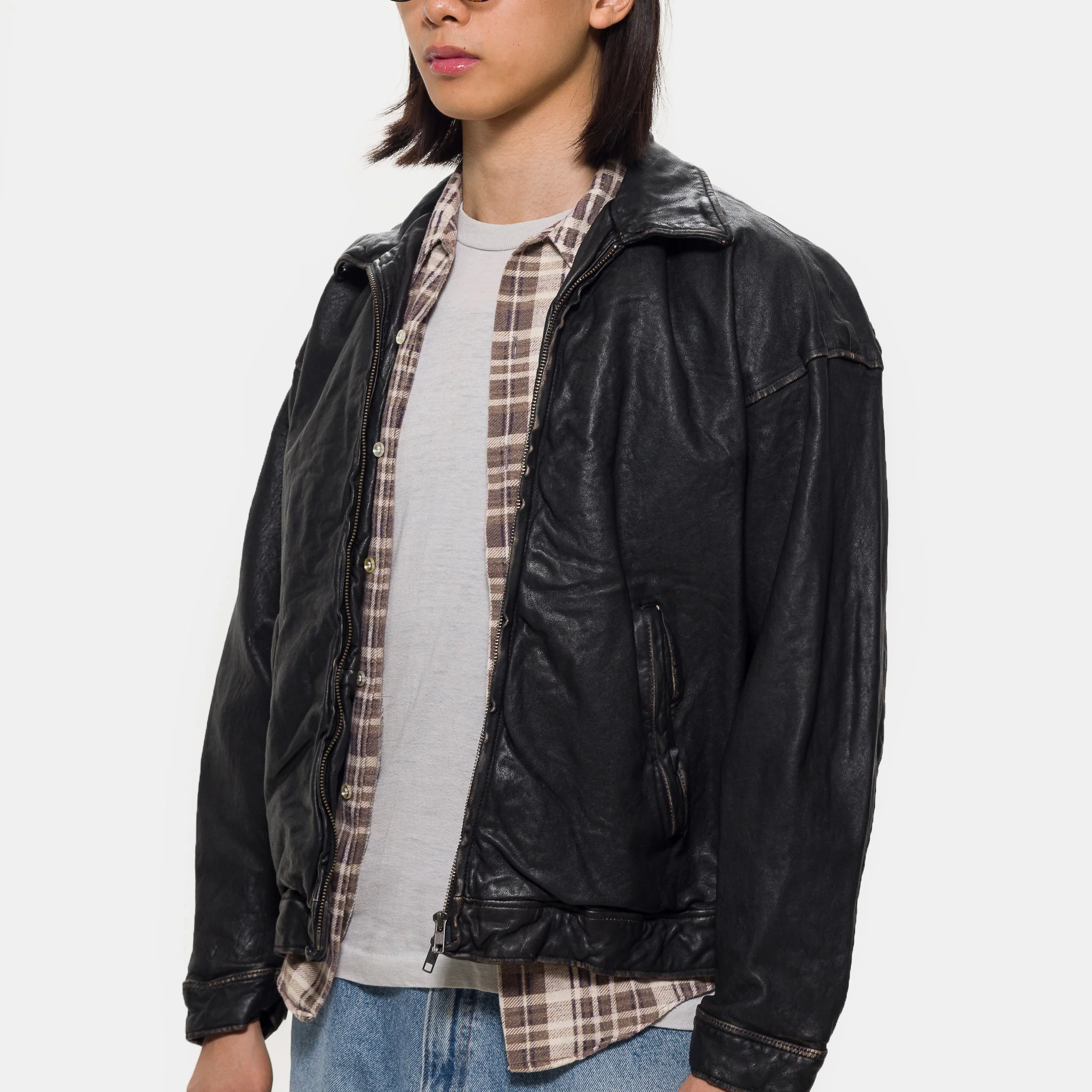Aging Leather Blouson in Black - Image 4