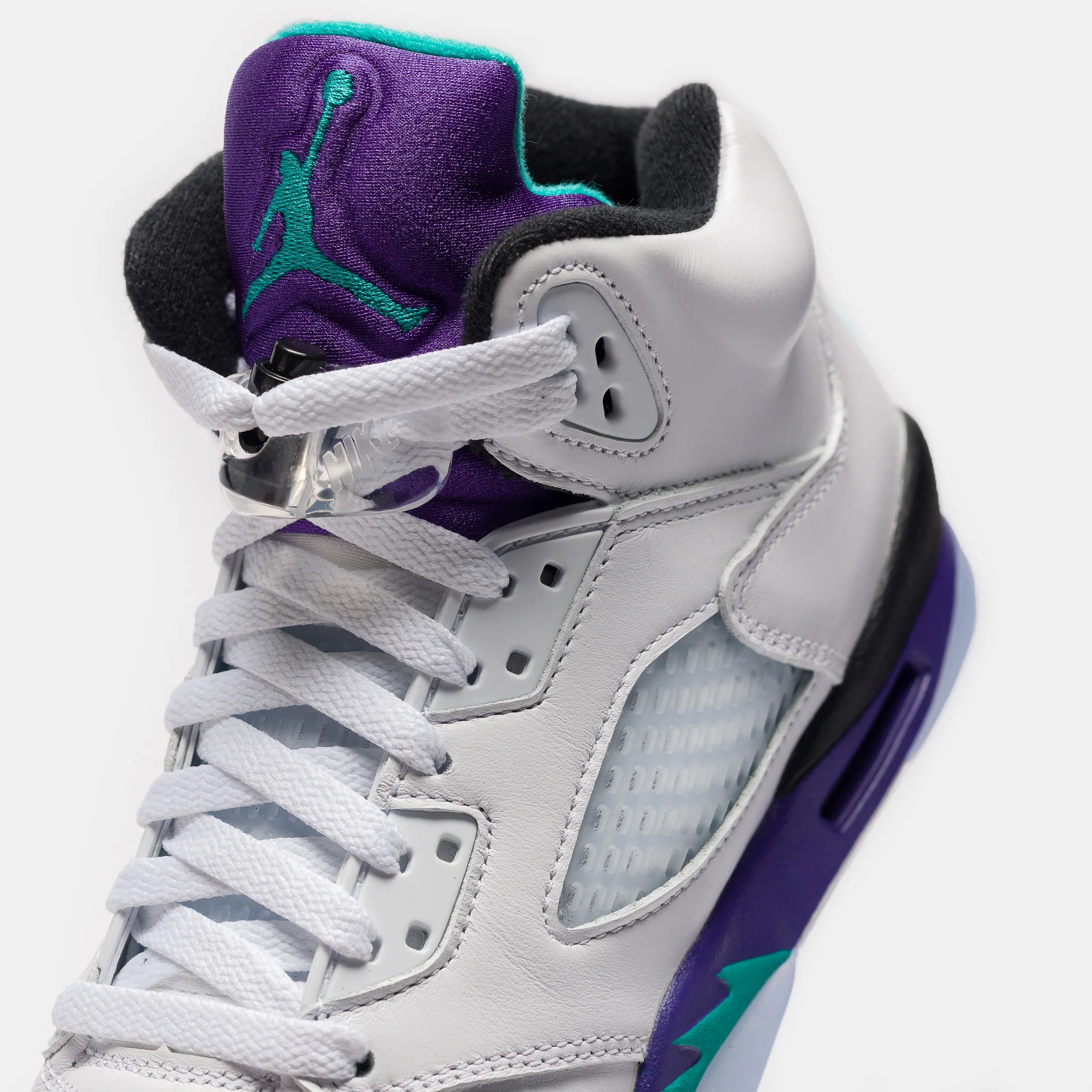 Air Jordan 5 Retro Grade School Sneaker in White/New Emerald/Grape Ice/Black - Image 6