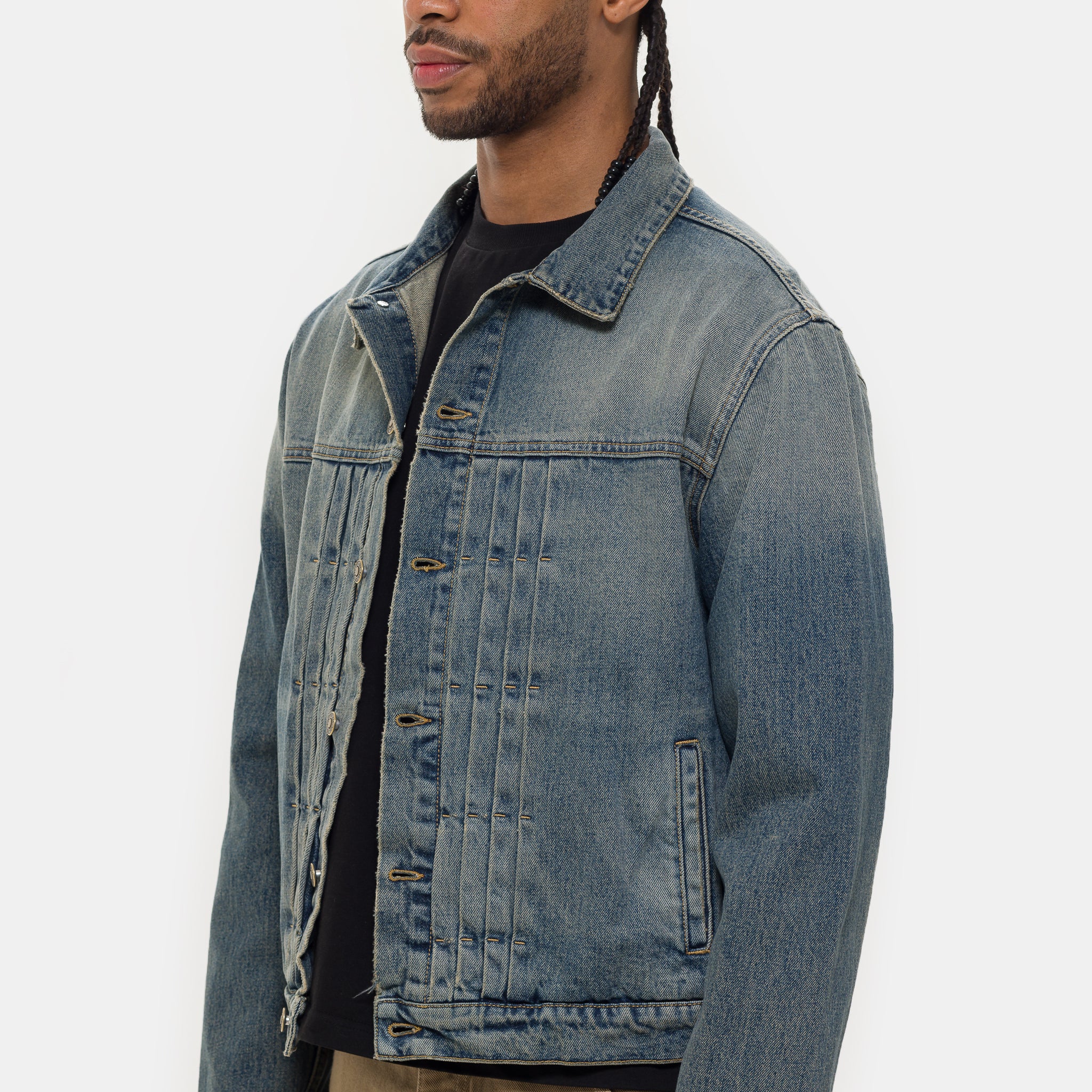 Alias Denim Trucker Jacket in Blue/Brown Sugar Washing - Image 4
