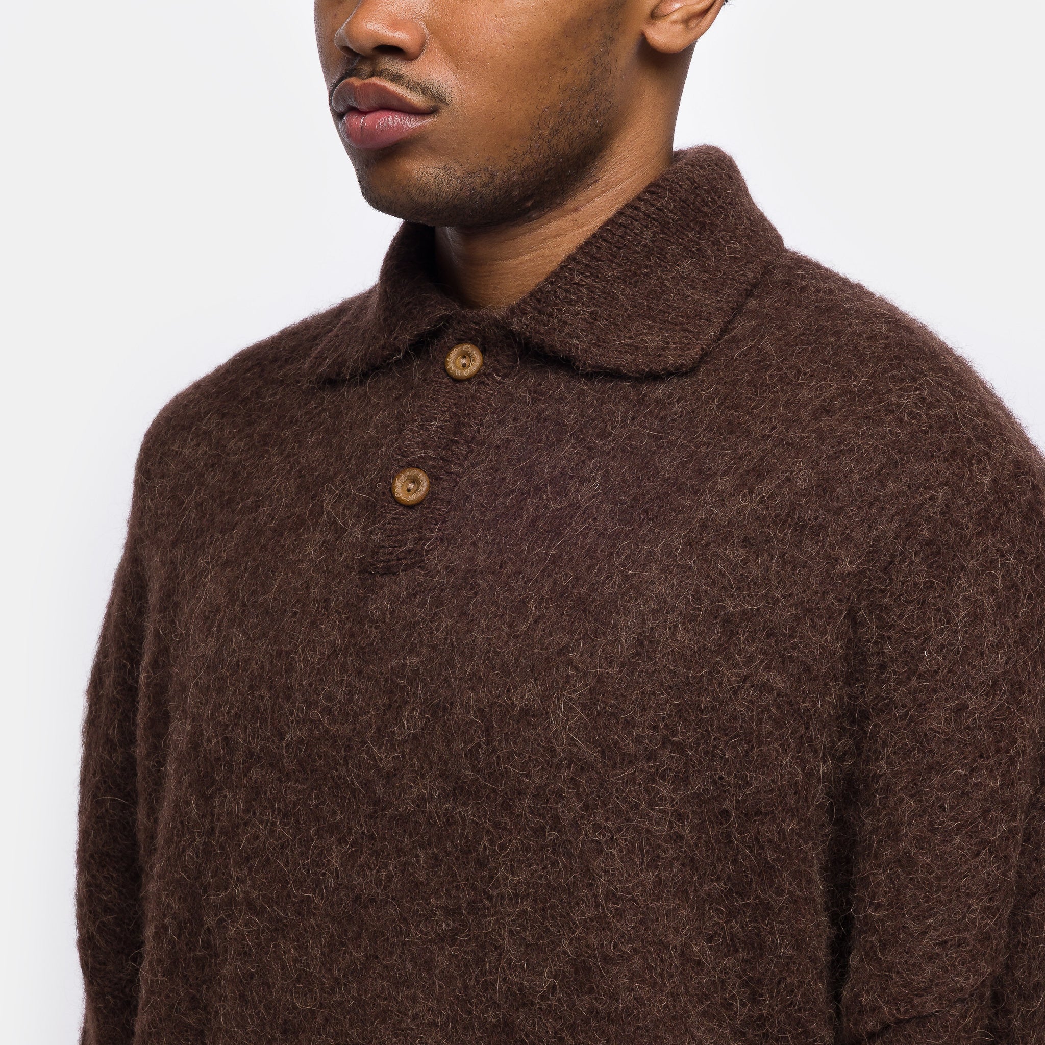Alpaca Polo Sweater in Brown - Image 4