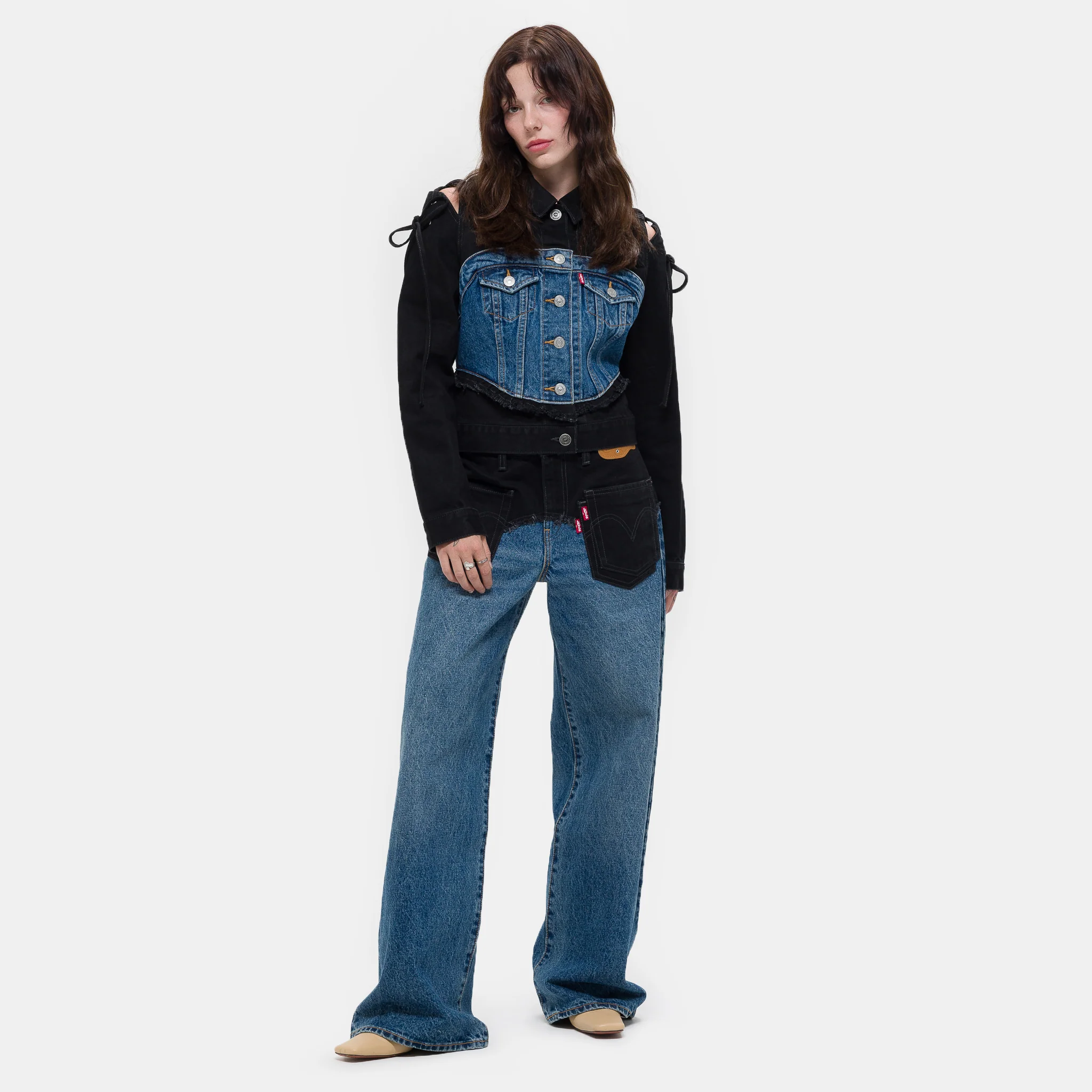 Andersson Bell Half Trucker Jacket in Blue/Black - Image 2