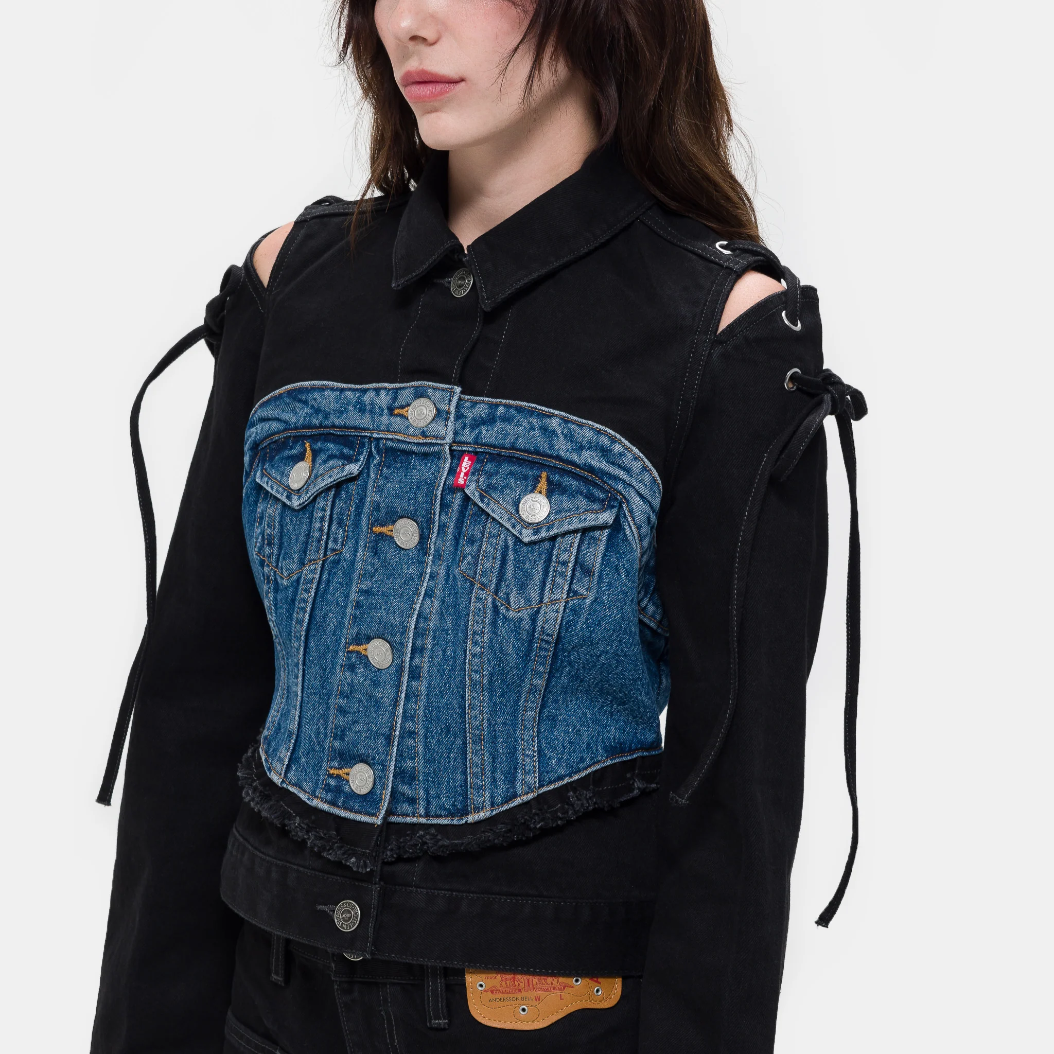 Andersson Bell Half Trucker Jacket in Blue/Black - Image 4
