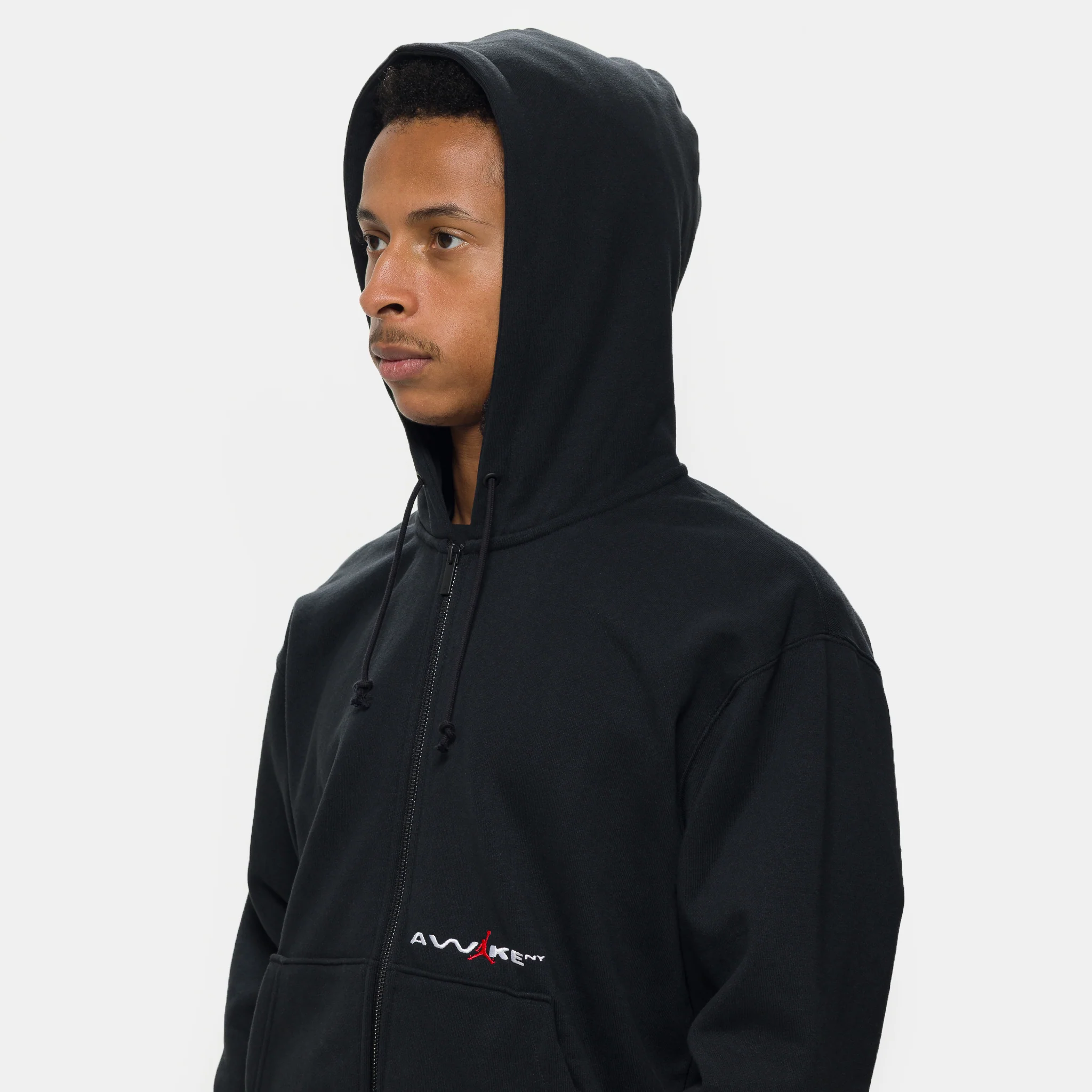 Awake NY Full-Zip Fleece Hoodie in Black/University Red - Image 4