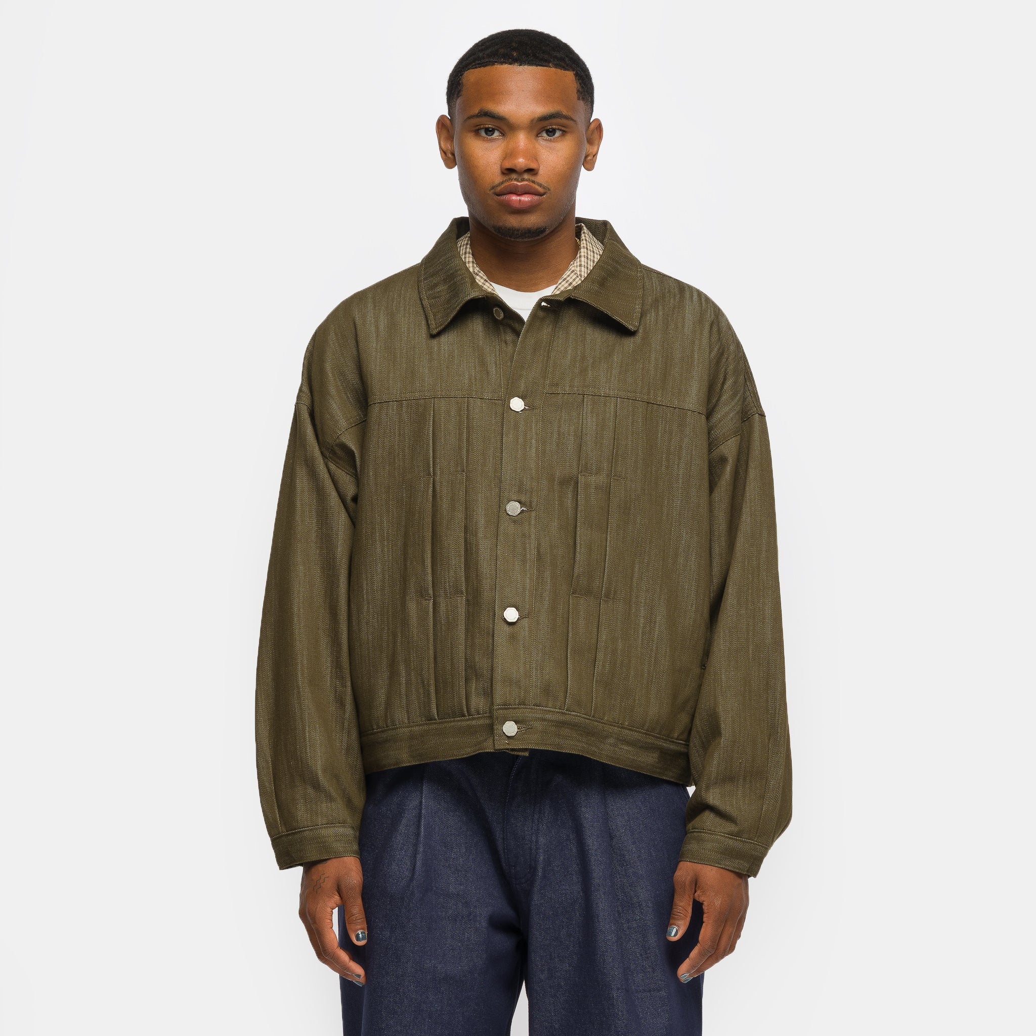 Back Strap Pleated Trucker in Khaki