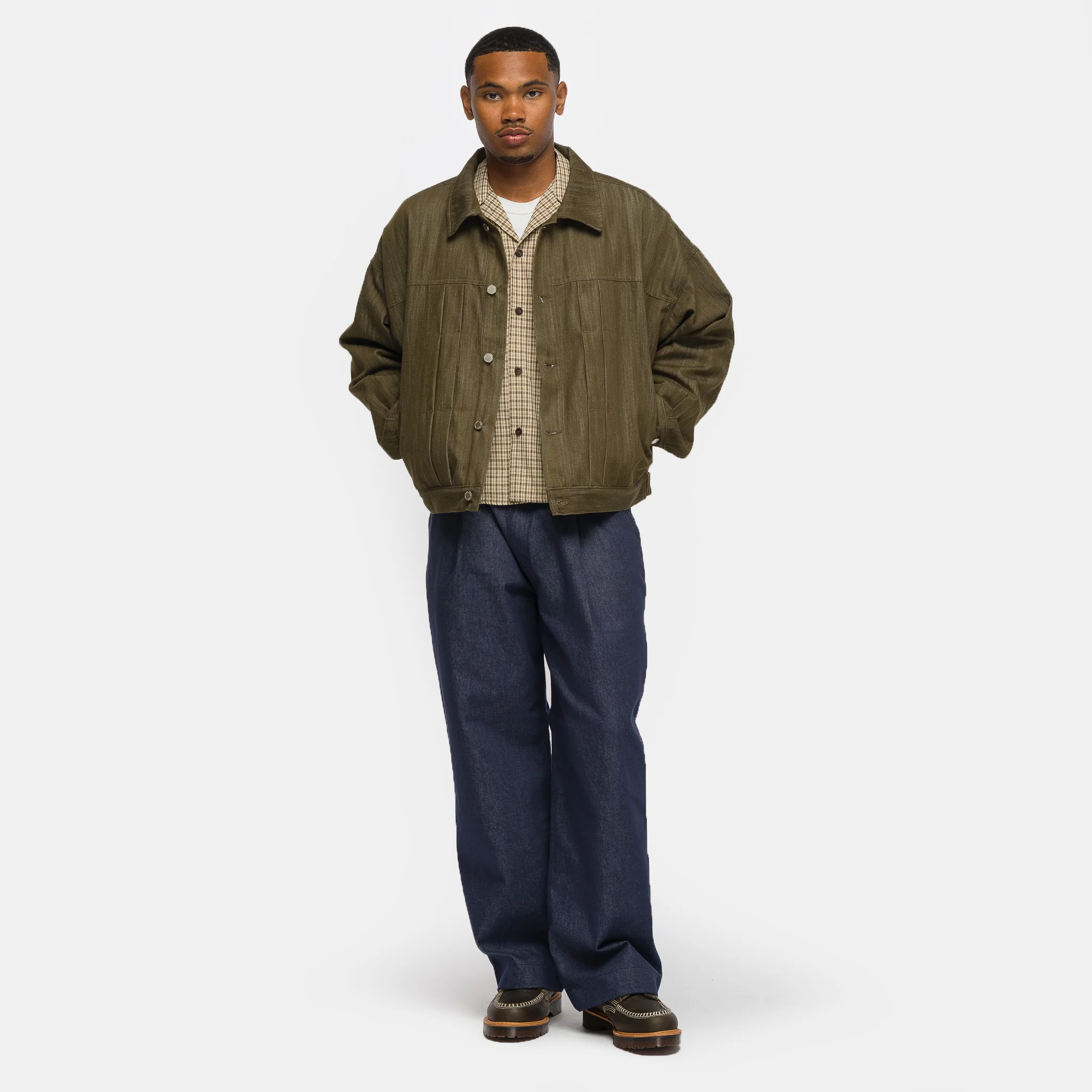 Back Strap Pleated Trucker in Khaki - Image 2