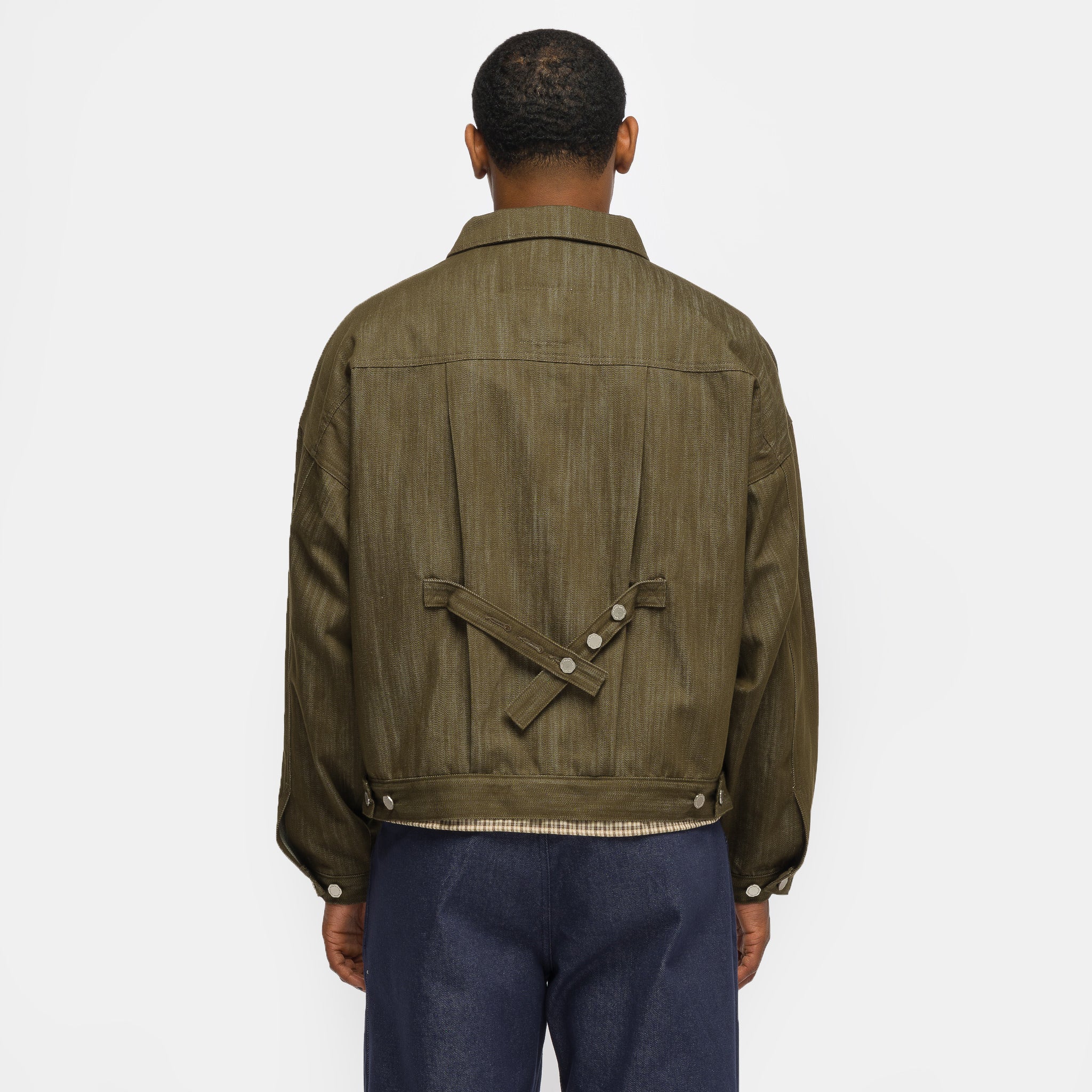 Back Strap Pleated Trucker in Khaki - Image 3