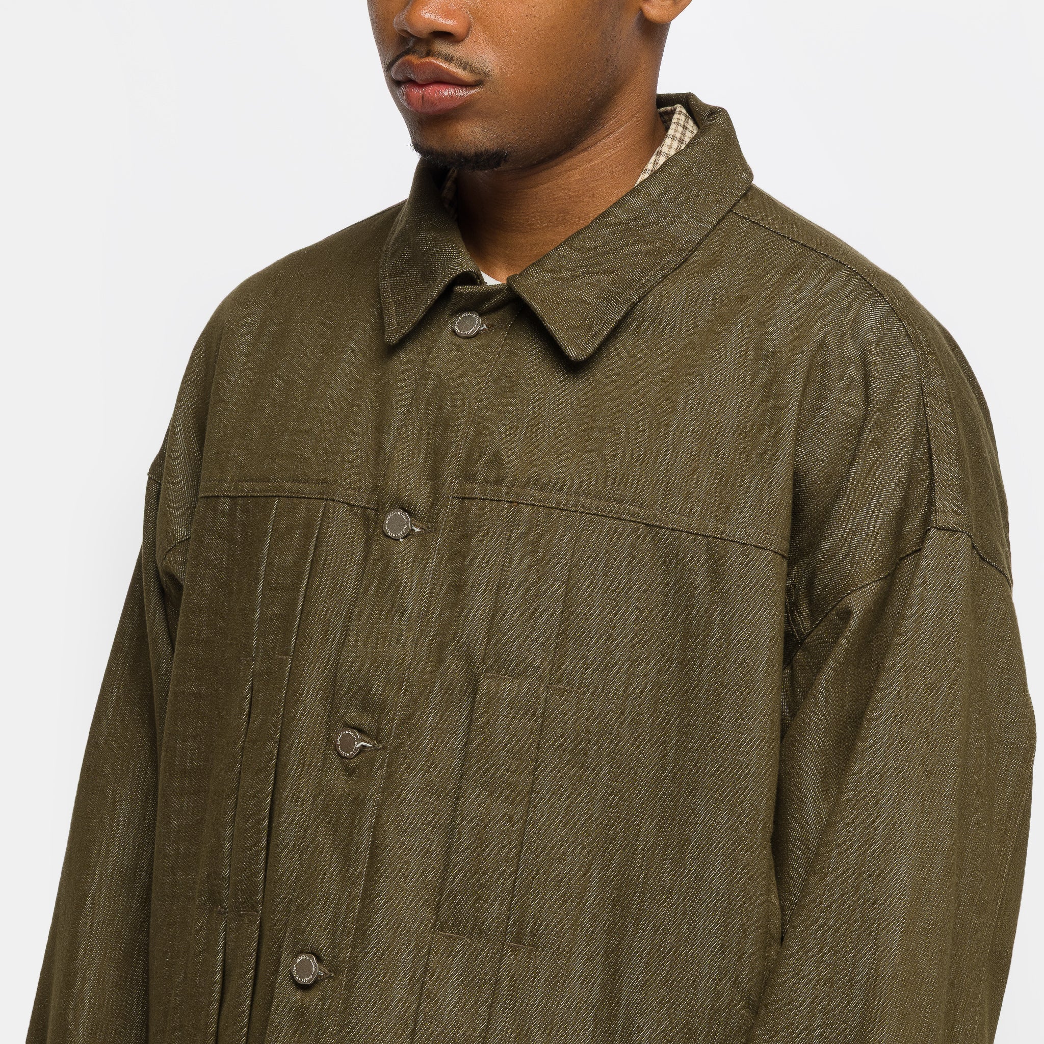 Back Strap Pleated Trucker in Khaki - Image 4