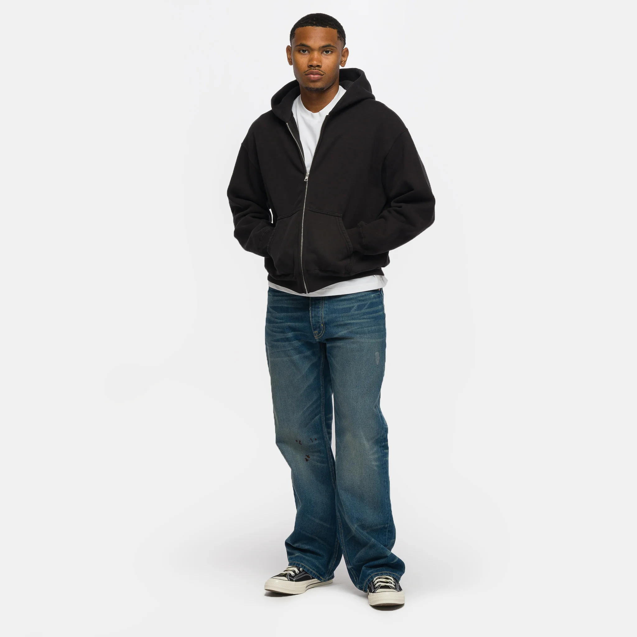 Basics Zip Hoodie in Aged Black - Image 2