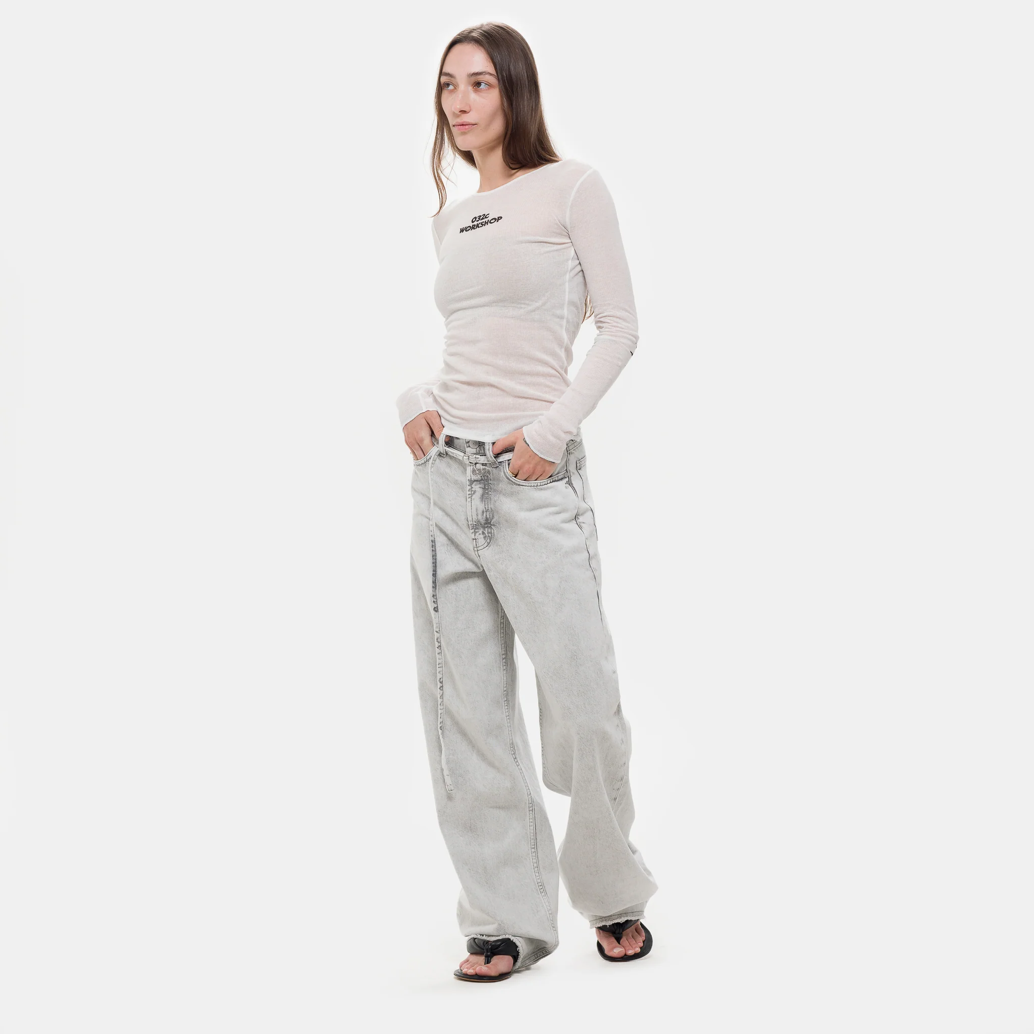 Black Sun Fine Rib Long Sleeve in Soft White - Image 2