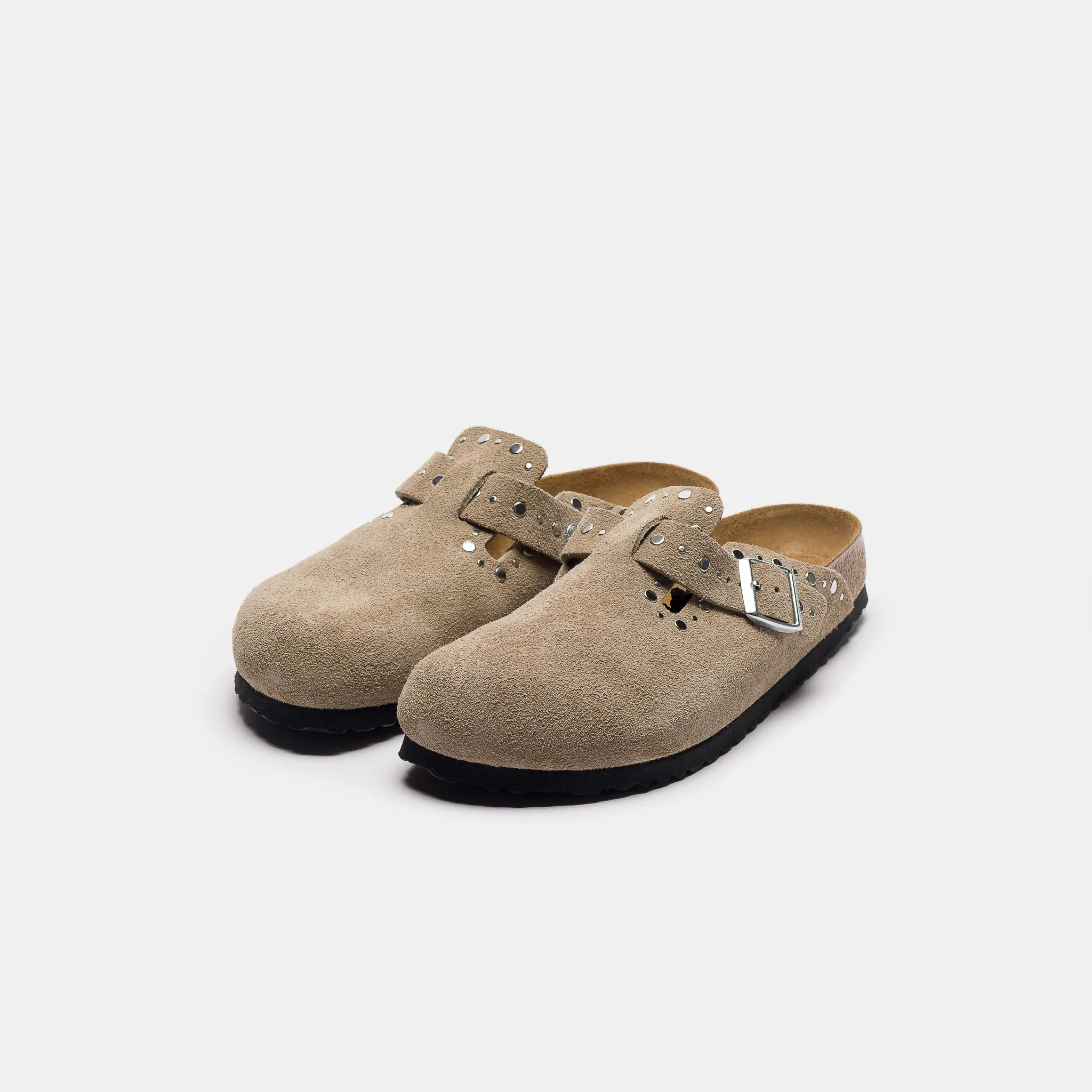 Boston Rivet Clog in Taupe Suede - Image 3