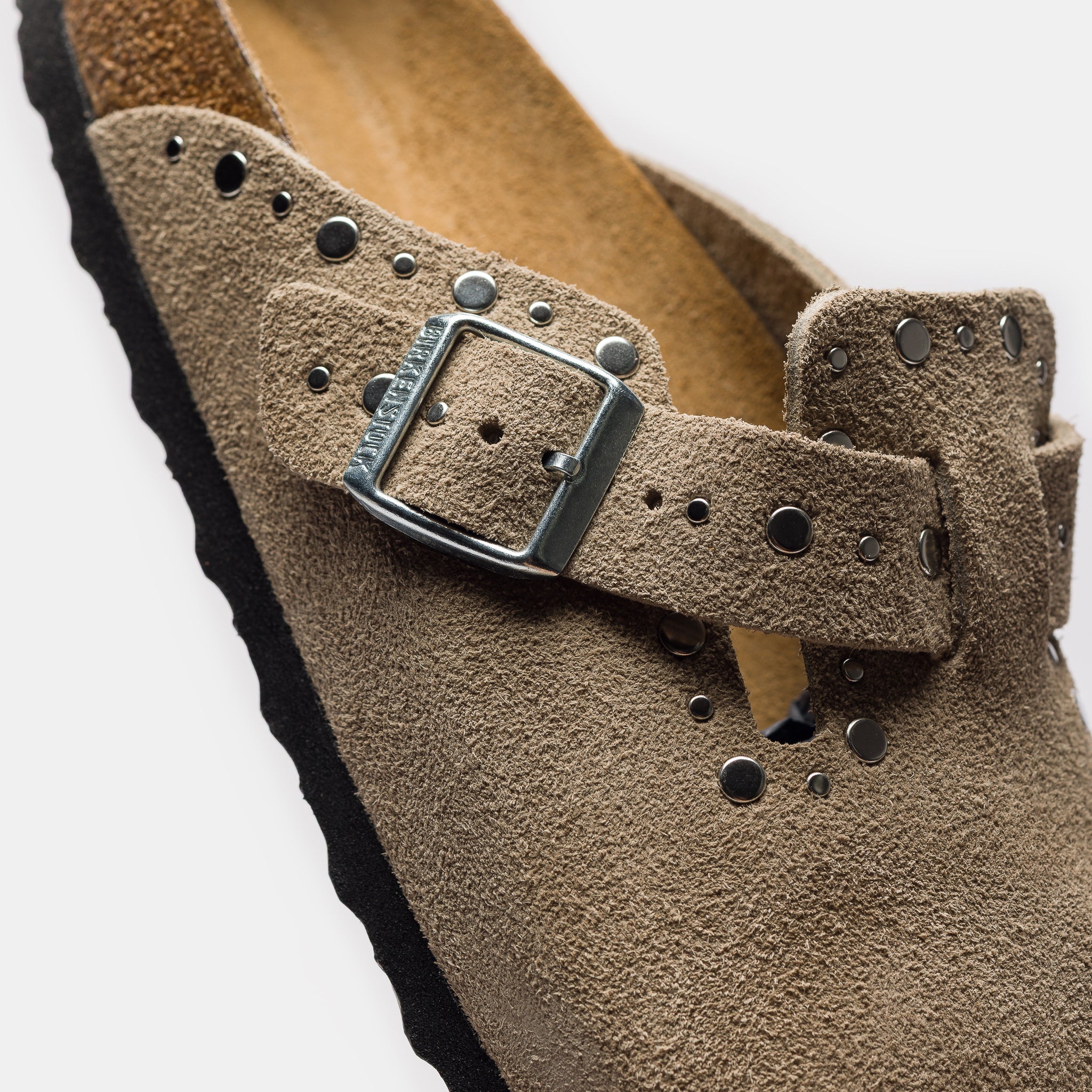 Boston Rivet Clog in Taupe Suede - Image 5