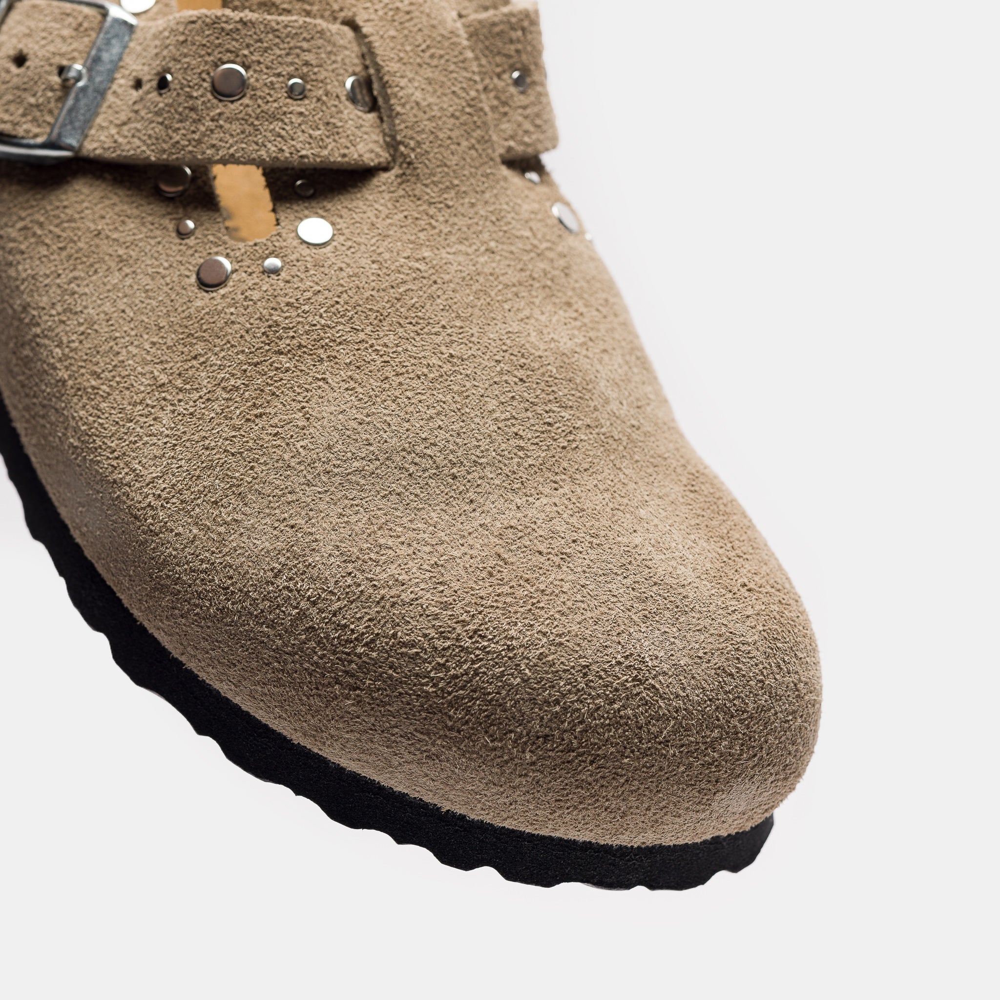Boston Rivet Clog in Taupe Suede - Image 6
