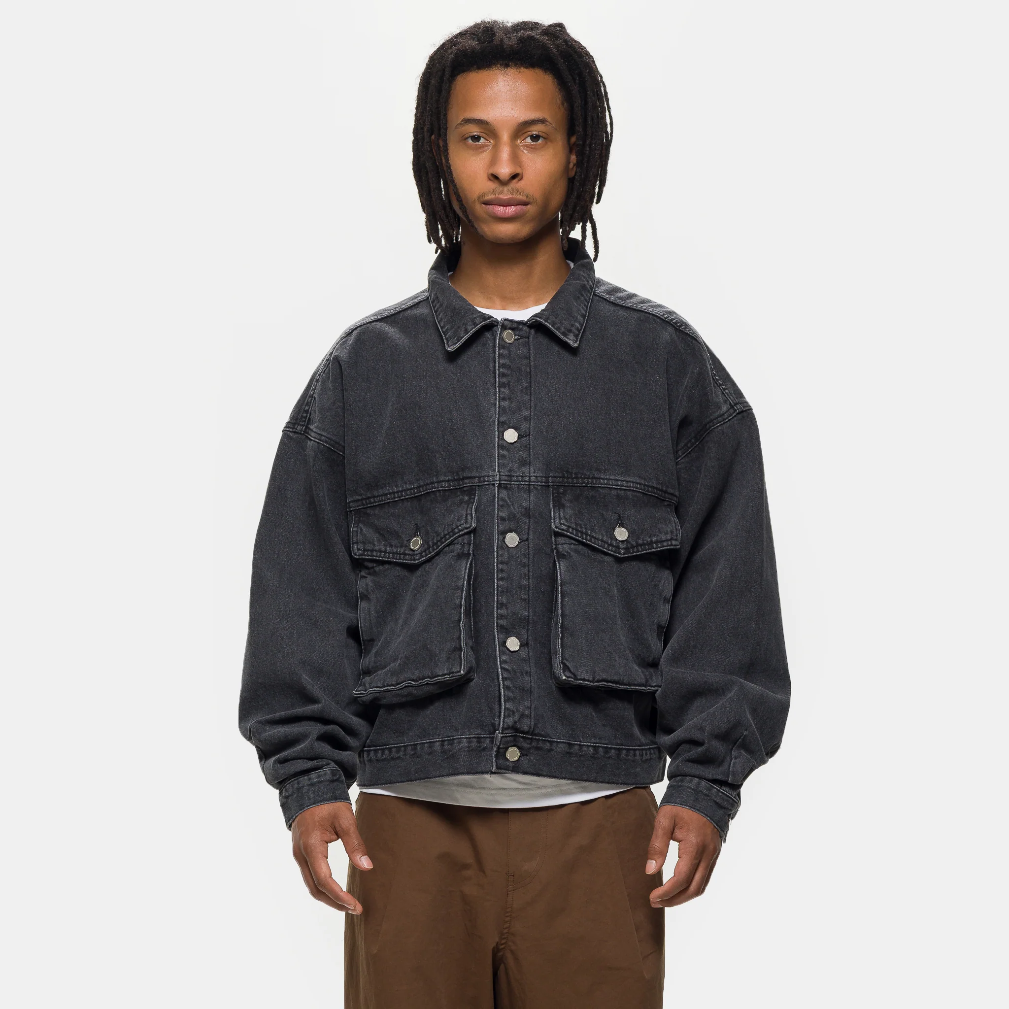 Boxy Denim Trucker Jacket in Black