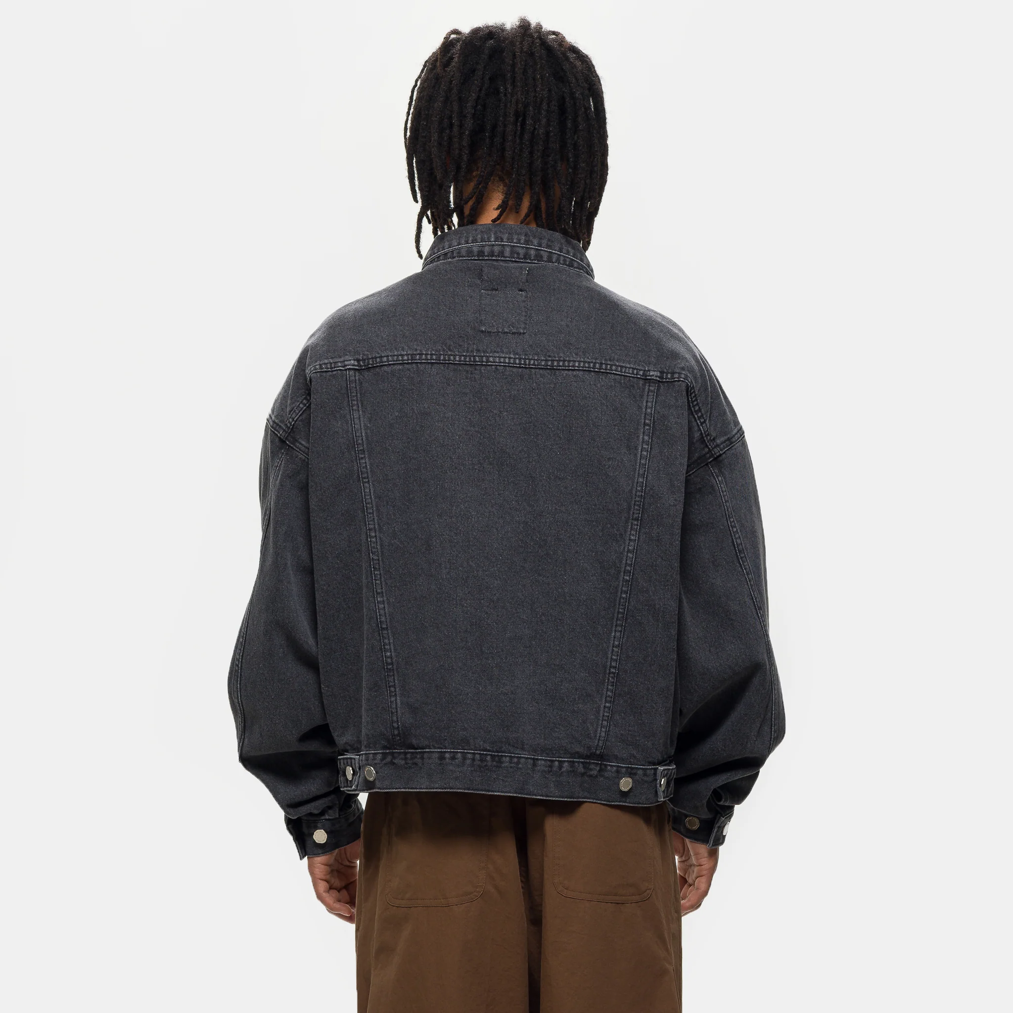 Boxy Denim Trucker Jacket in Black - Image 3