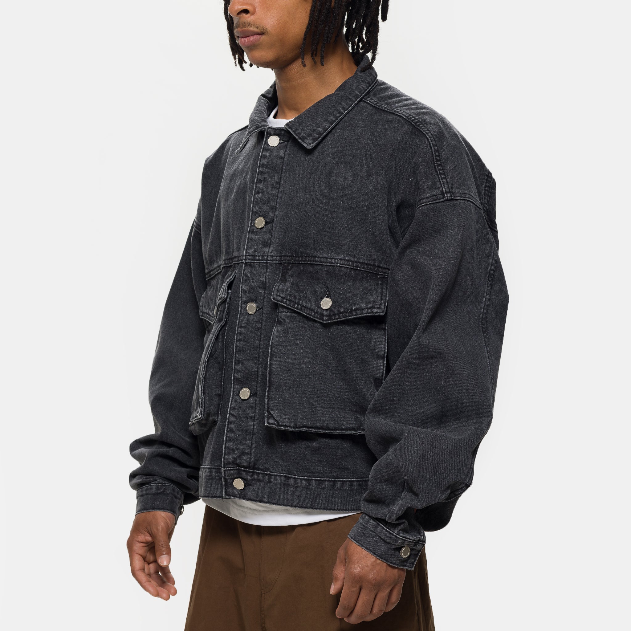 Boxy Denim Trucker Jacket in Black - Image 4