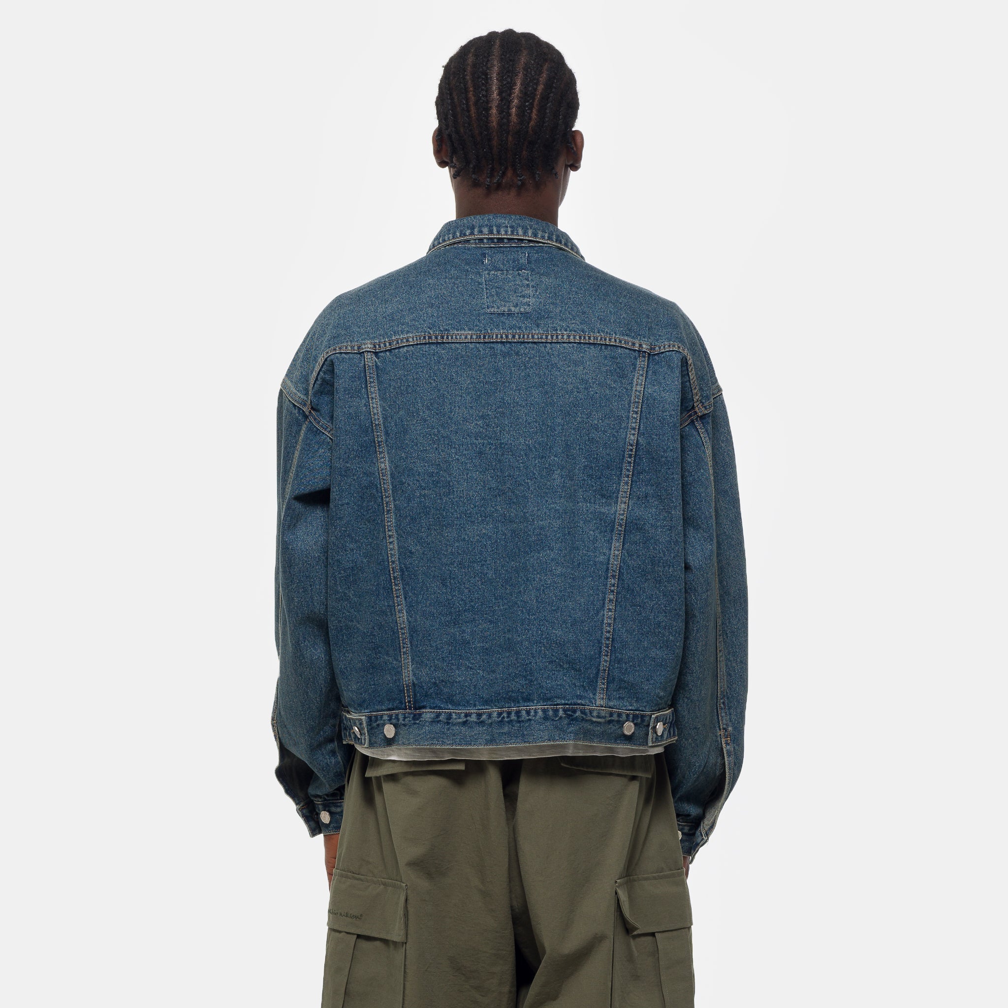 Boxy Denim Trucker Jacket in Blue - Image 3