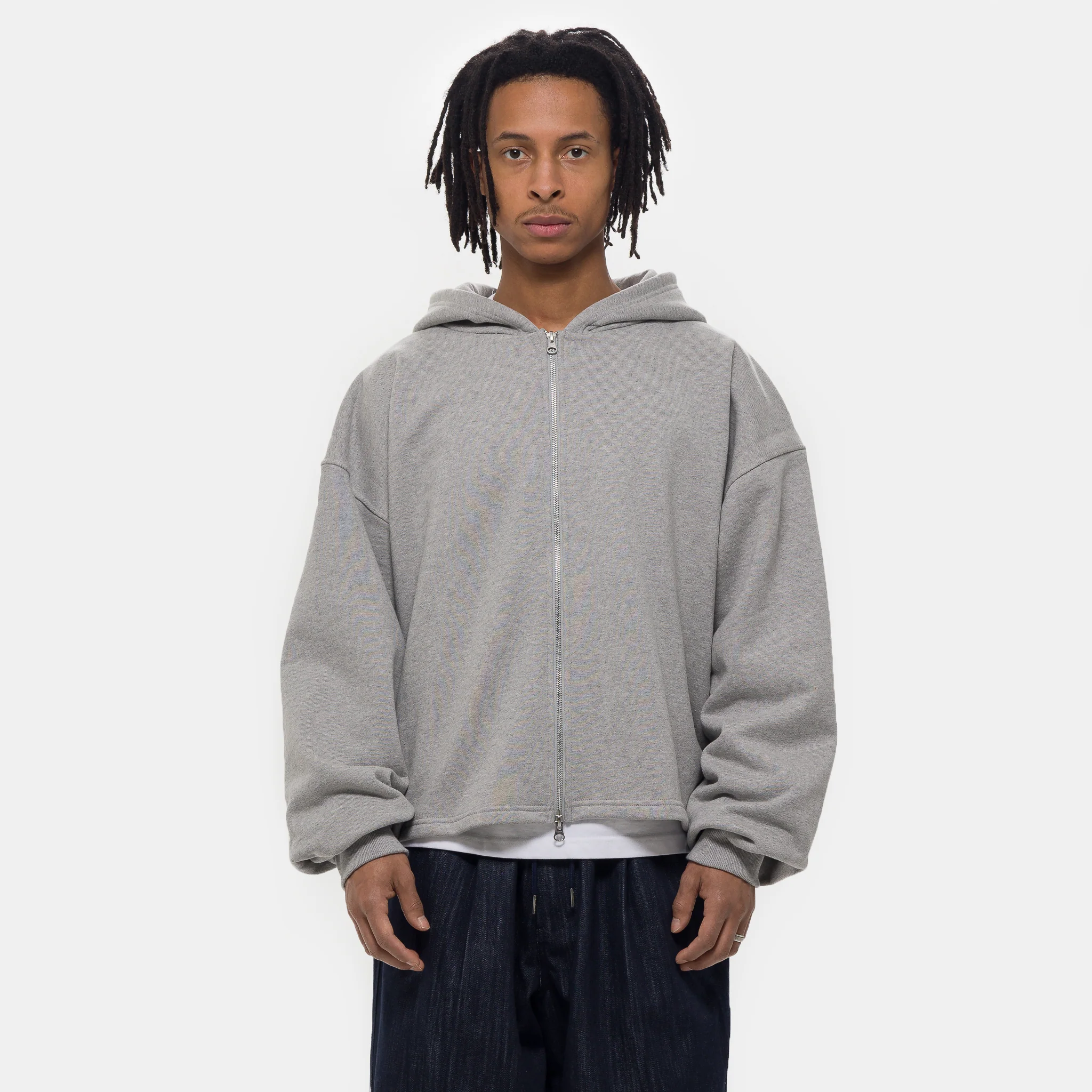 Boxy Zip-Up Hoodie in Grey