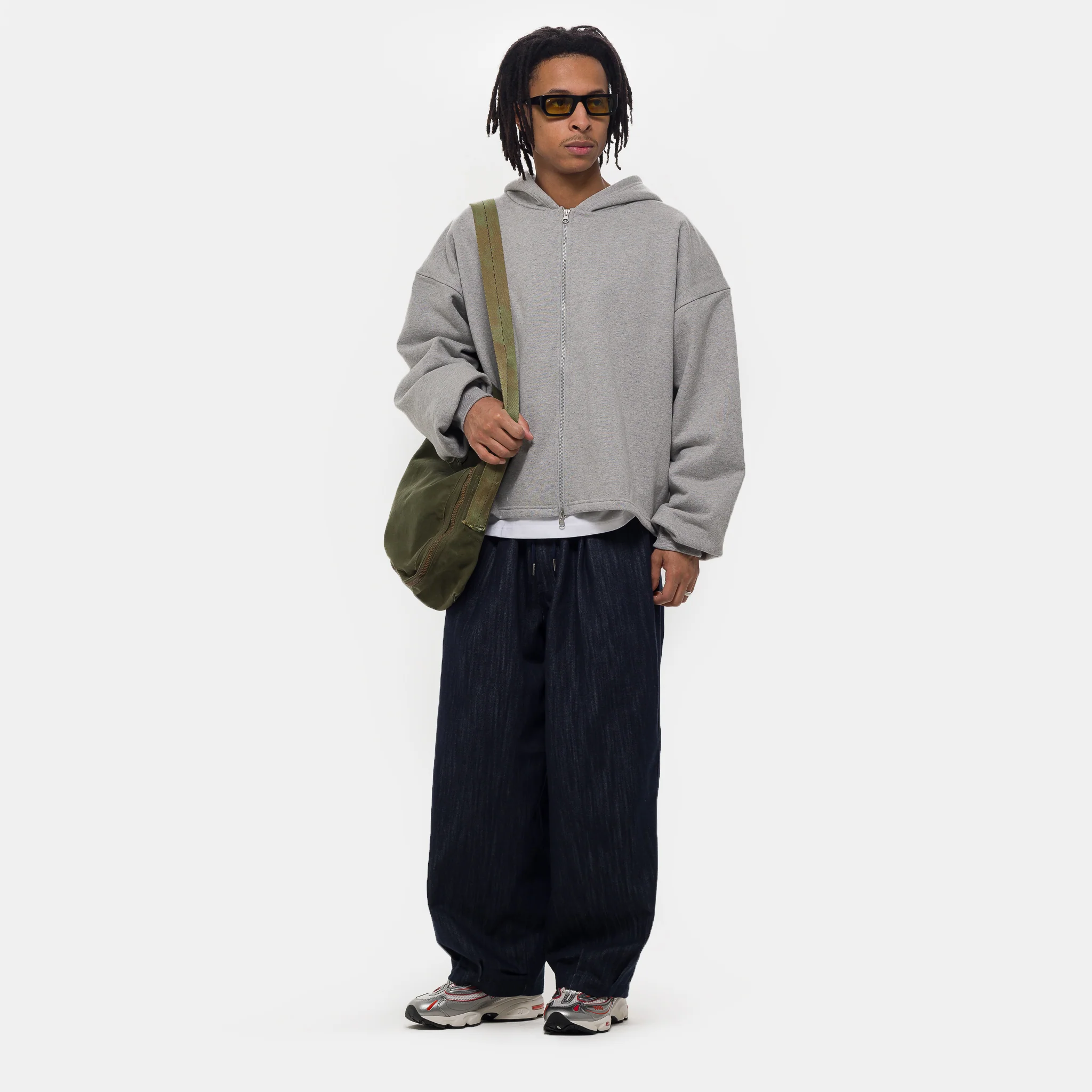 Boxy Zip-Up Hoodie in Grey - Image 2