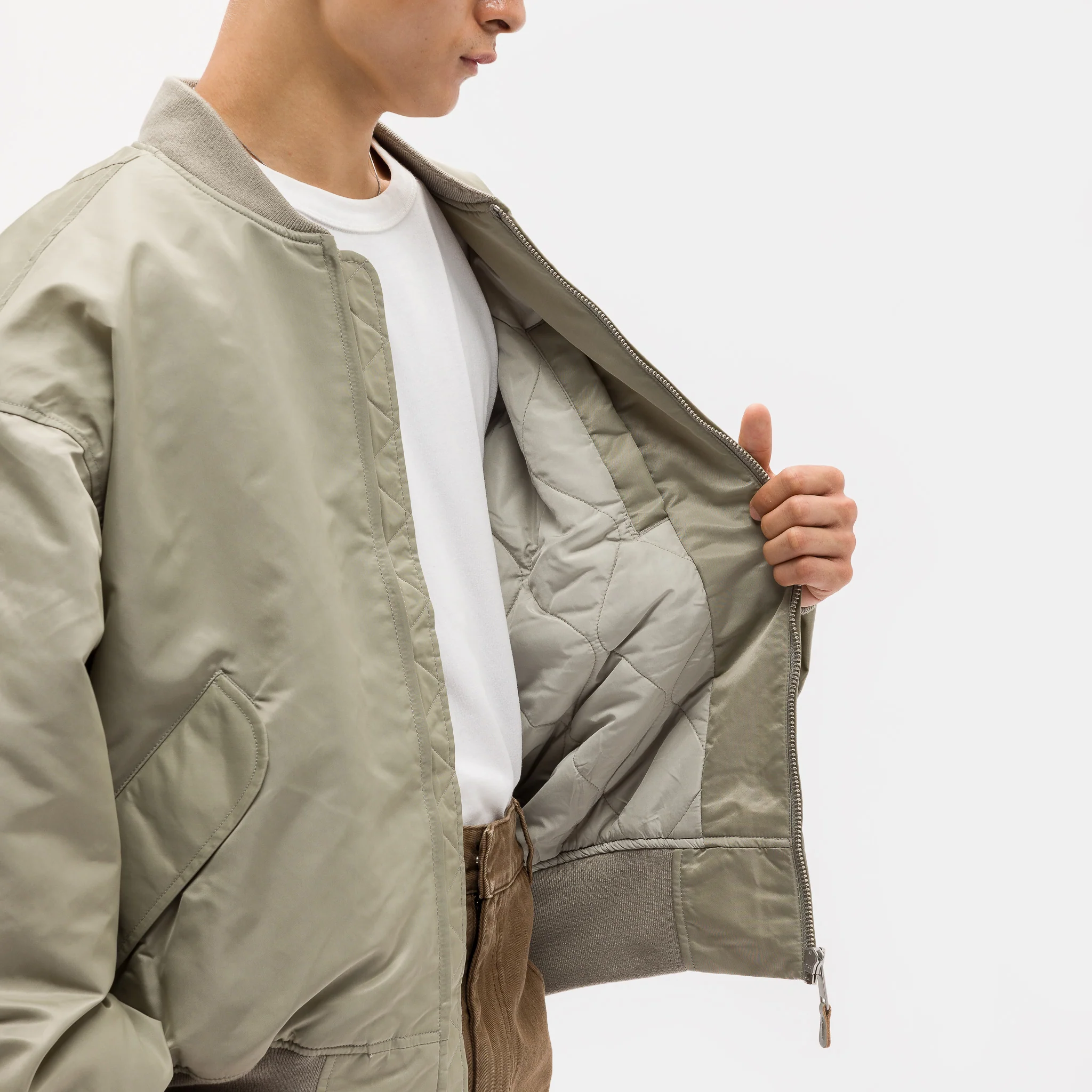 Broad Bomber Jacket in Light Olive - Image 5