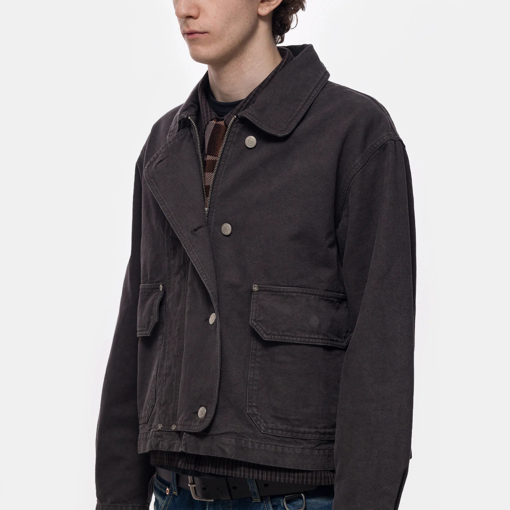 Courier Jacket in Washed Grey Canvas - Image 4