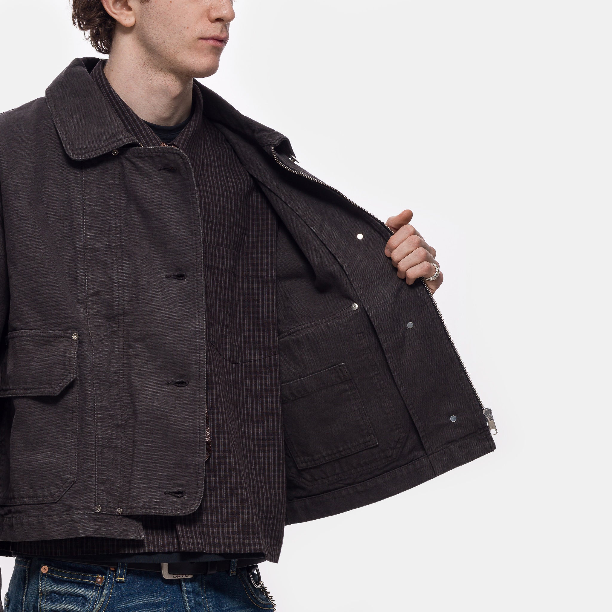 Courier Jacket in Washed Grey Canvas - Image 5