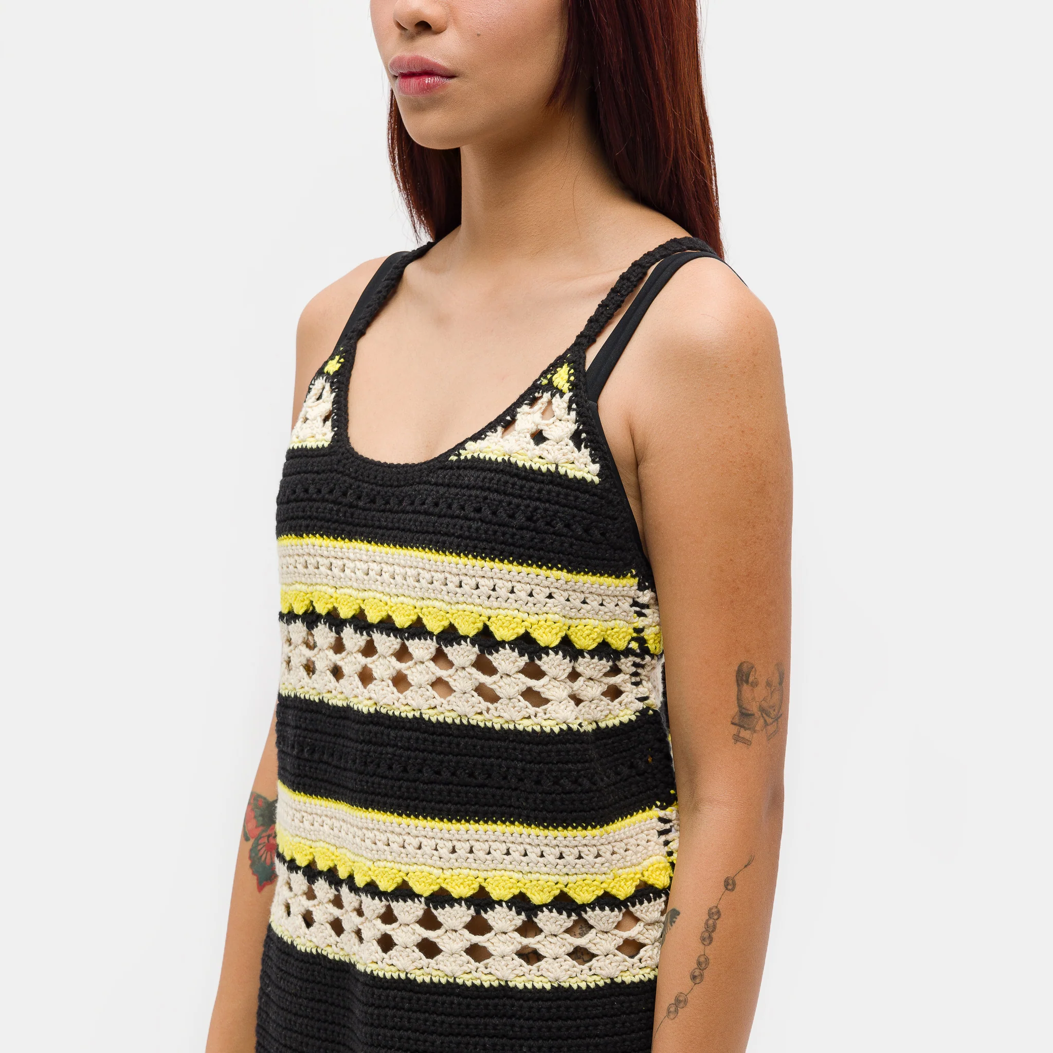 Crochet Cover Up Slip Dress in Golden Kiwi - Image 4