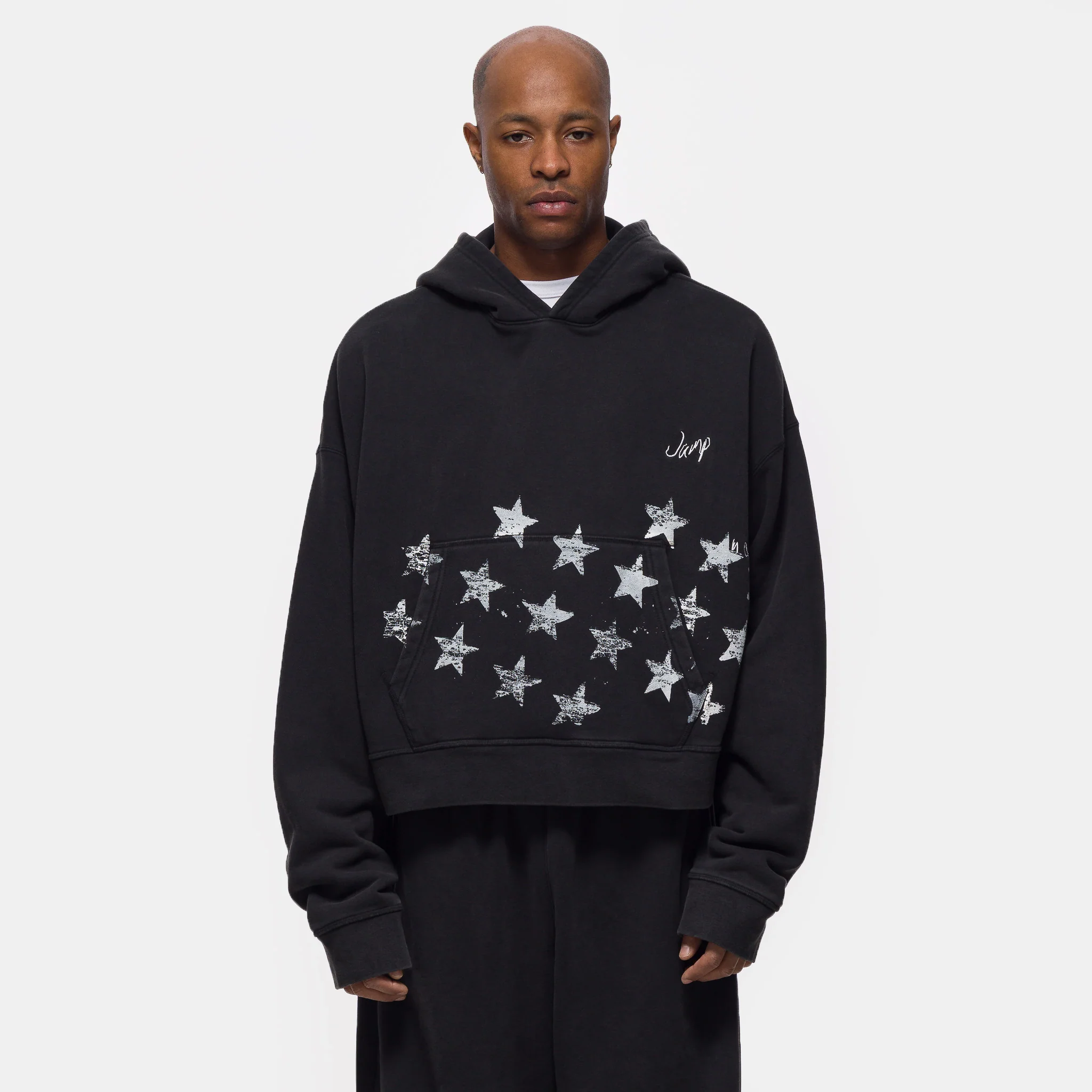 Cropped Hoodie in Black/Ivory
