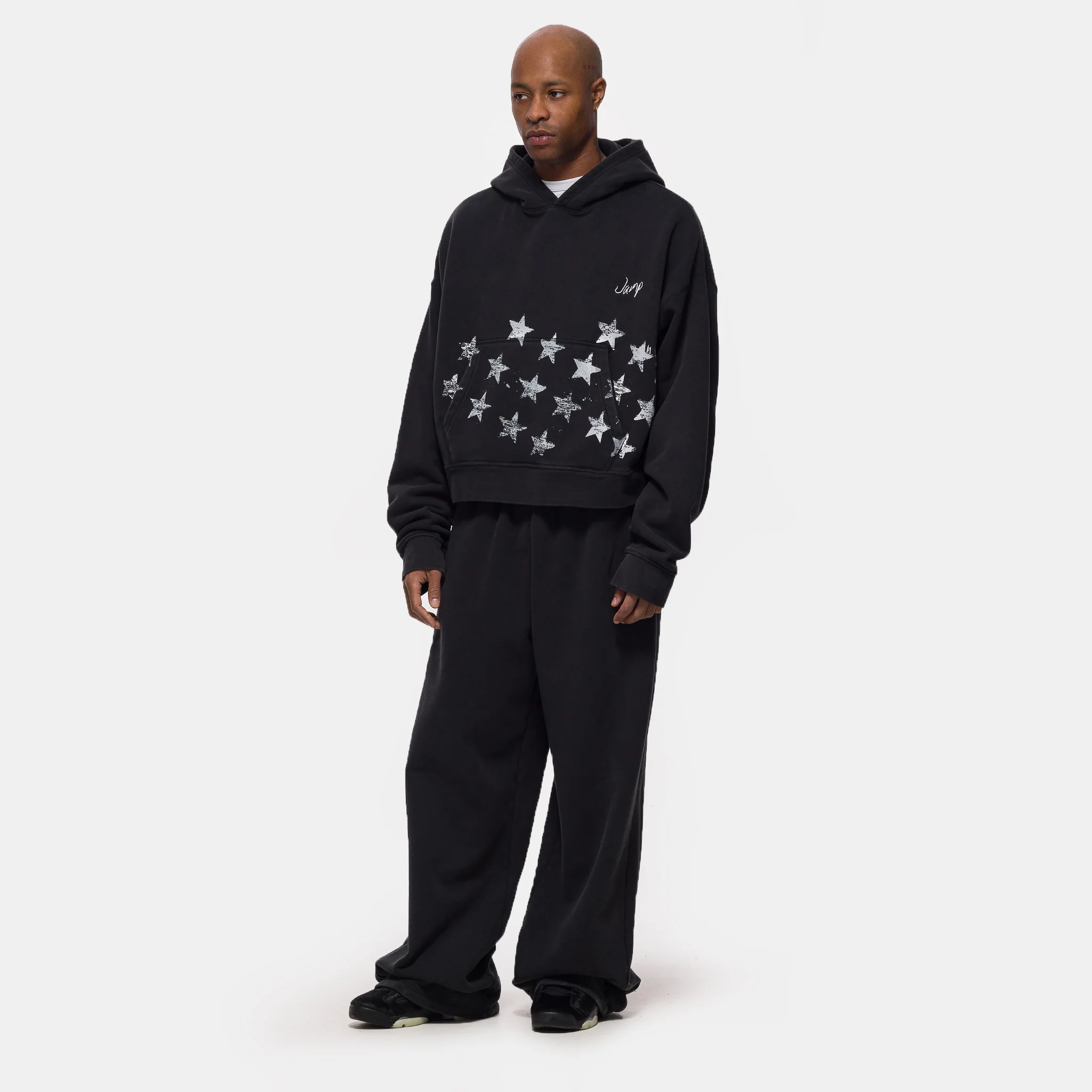 Cropped Hoodie in Black/Ivory - Image 2