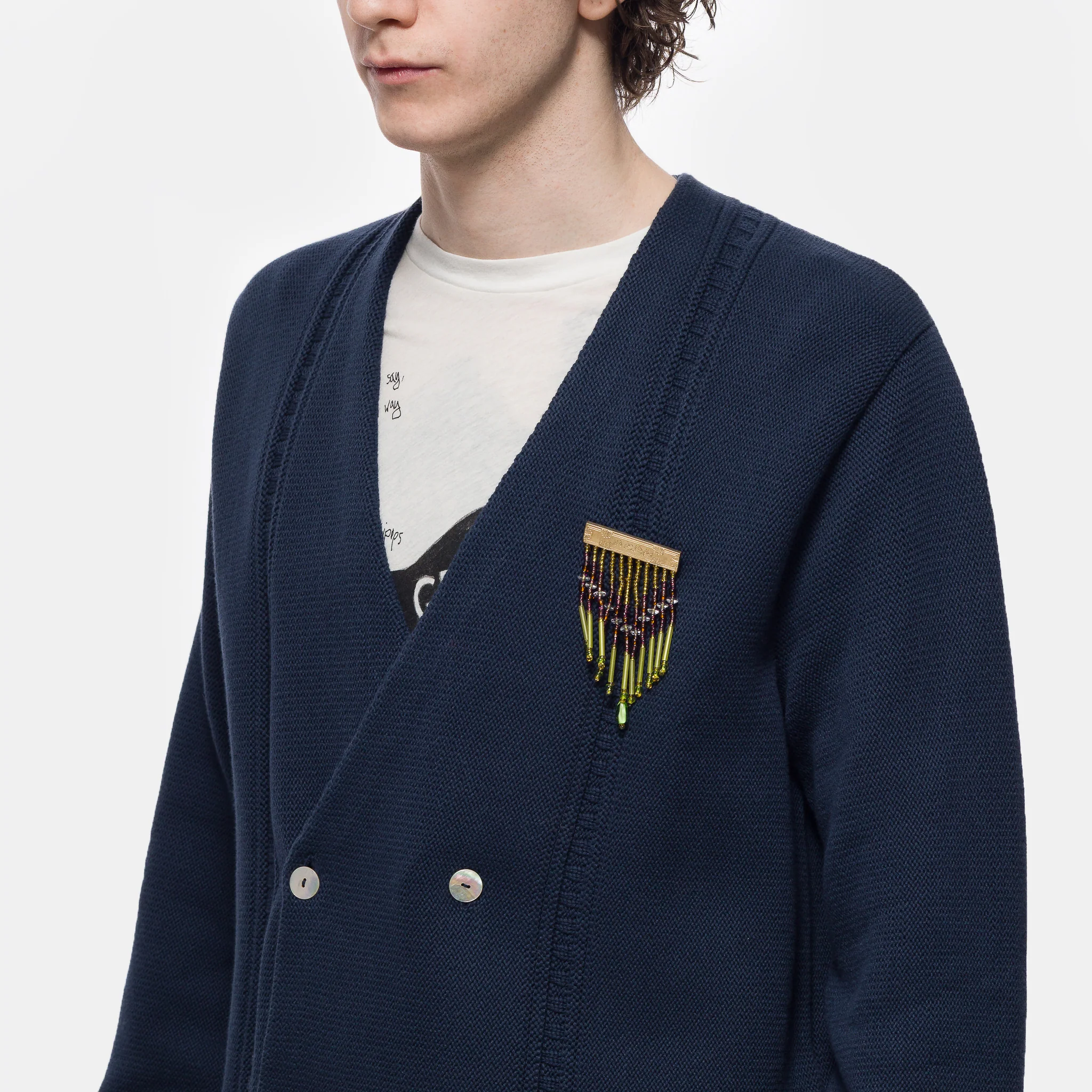 Double Breasted Cardigan in Navy - Image 3