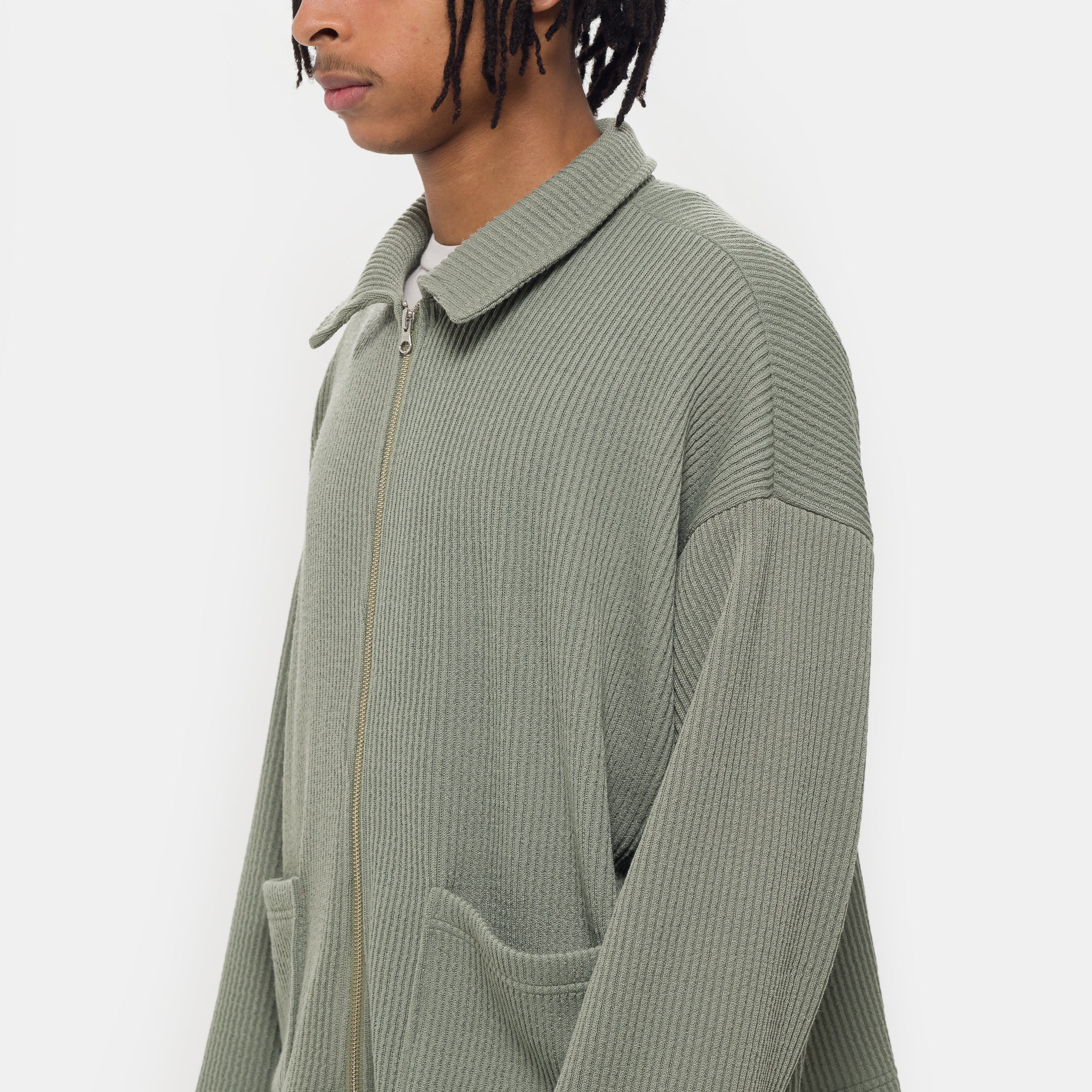 Double-Zip Pocket Sweater in Sage - Image 3