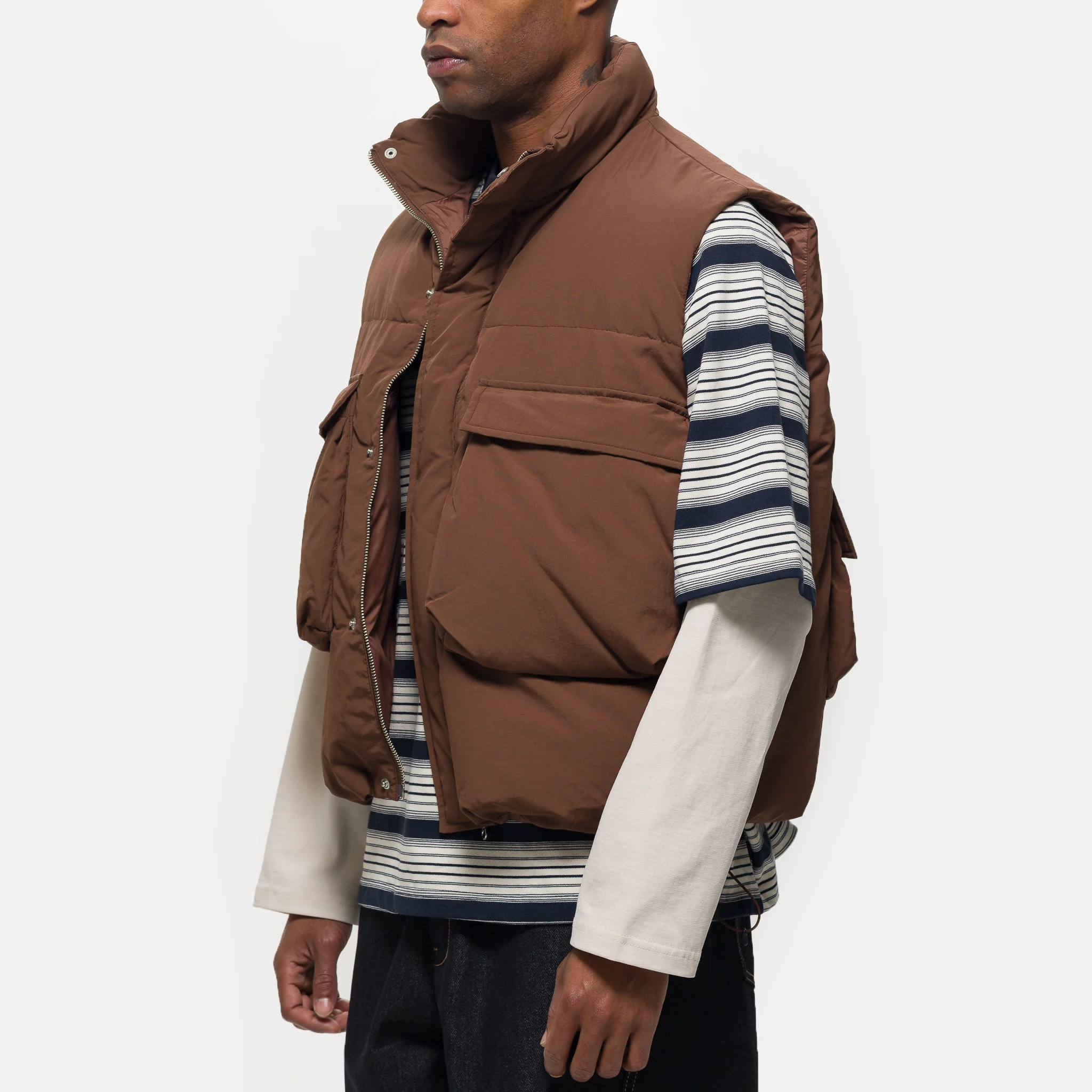 Down Puffer Vest in Dark Brown - Image 4