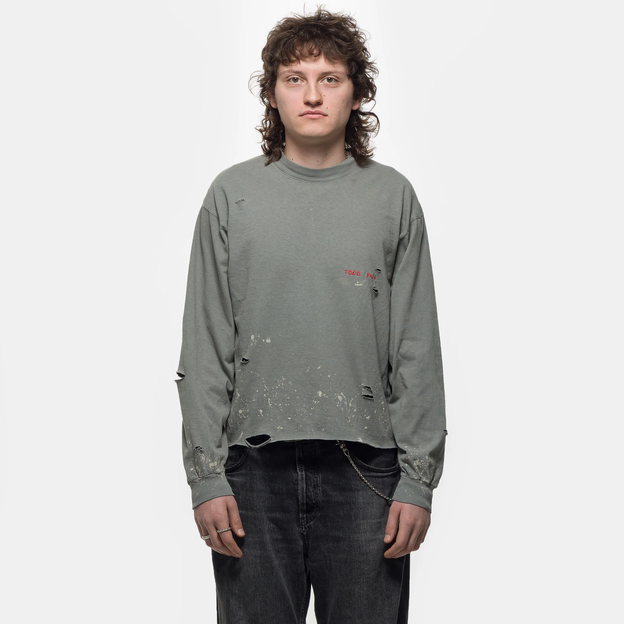 Embroidered Long Sleeve T-Shirt in Sage