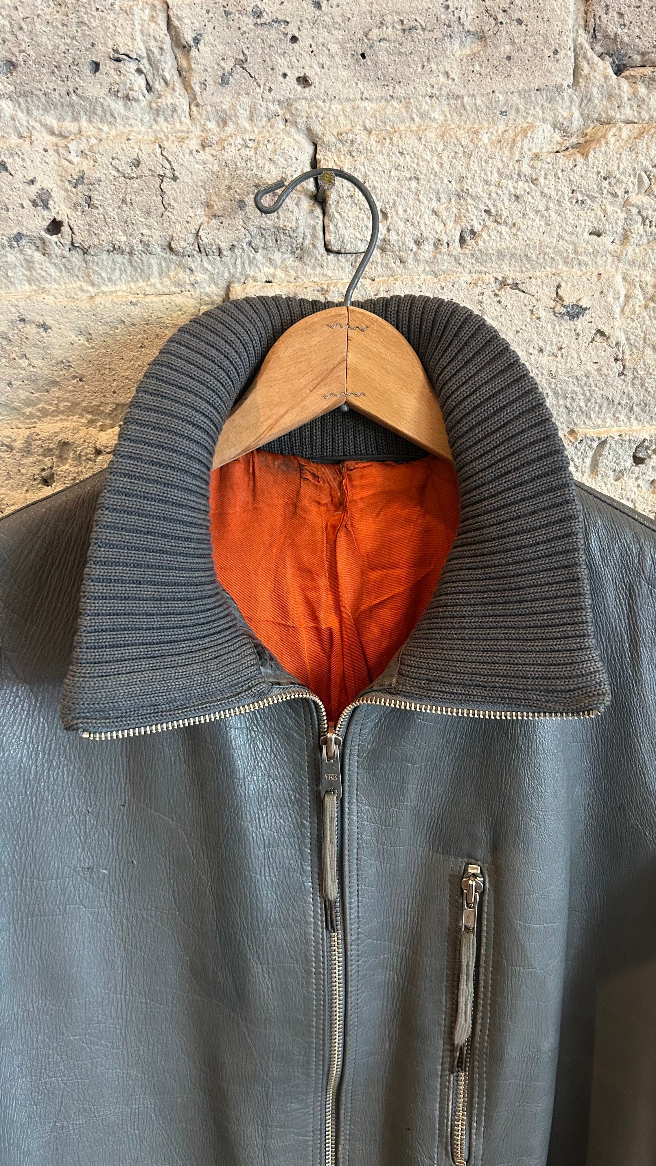 European Leather Flight Jacket in Blue Grey - Image 3