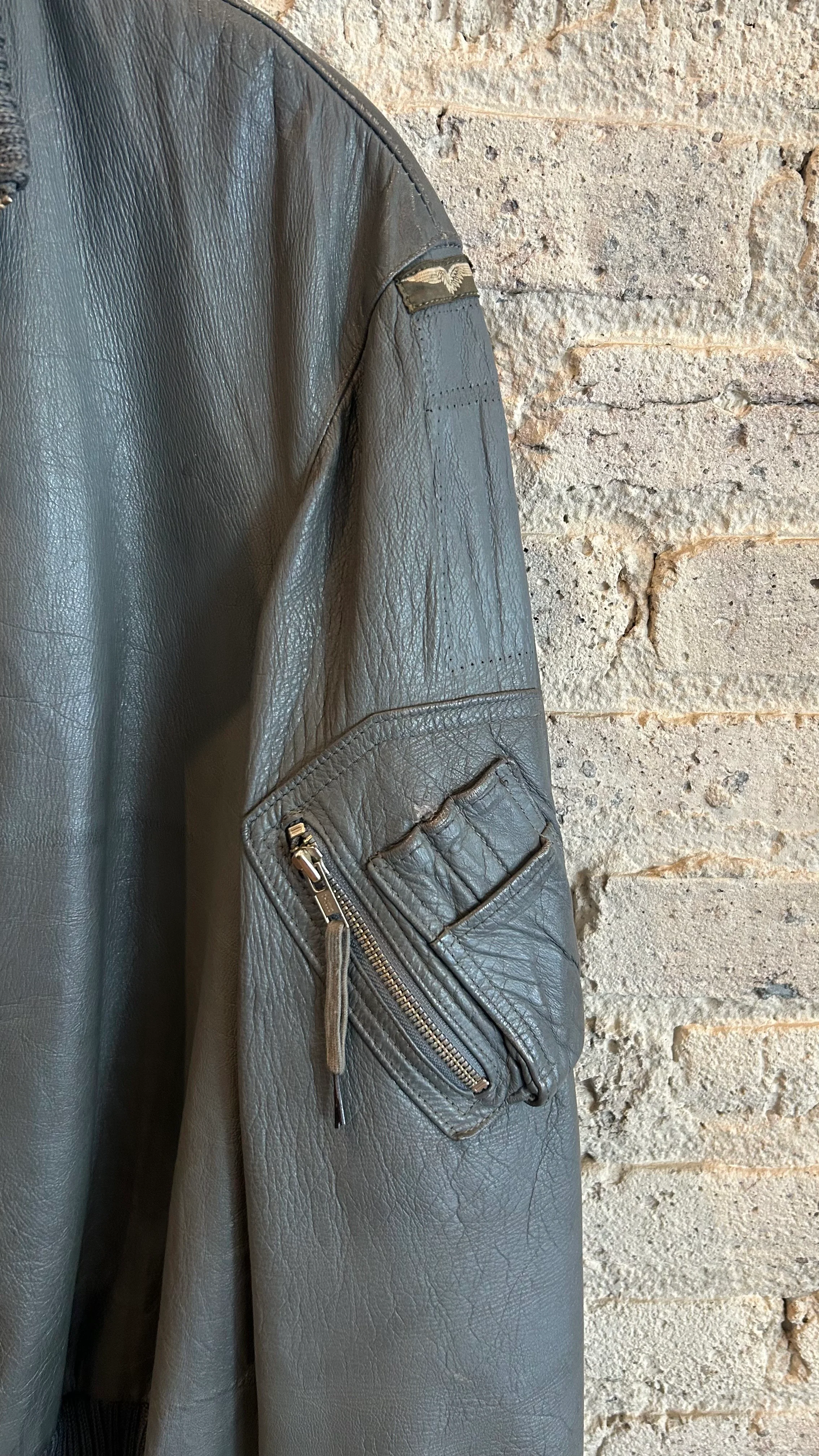 European Leather Flight Jacket in Blue Grey - Image 4