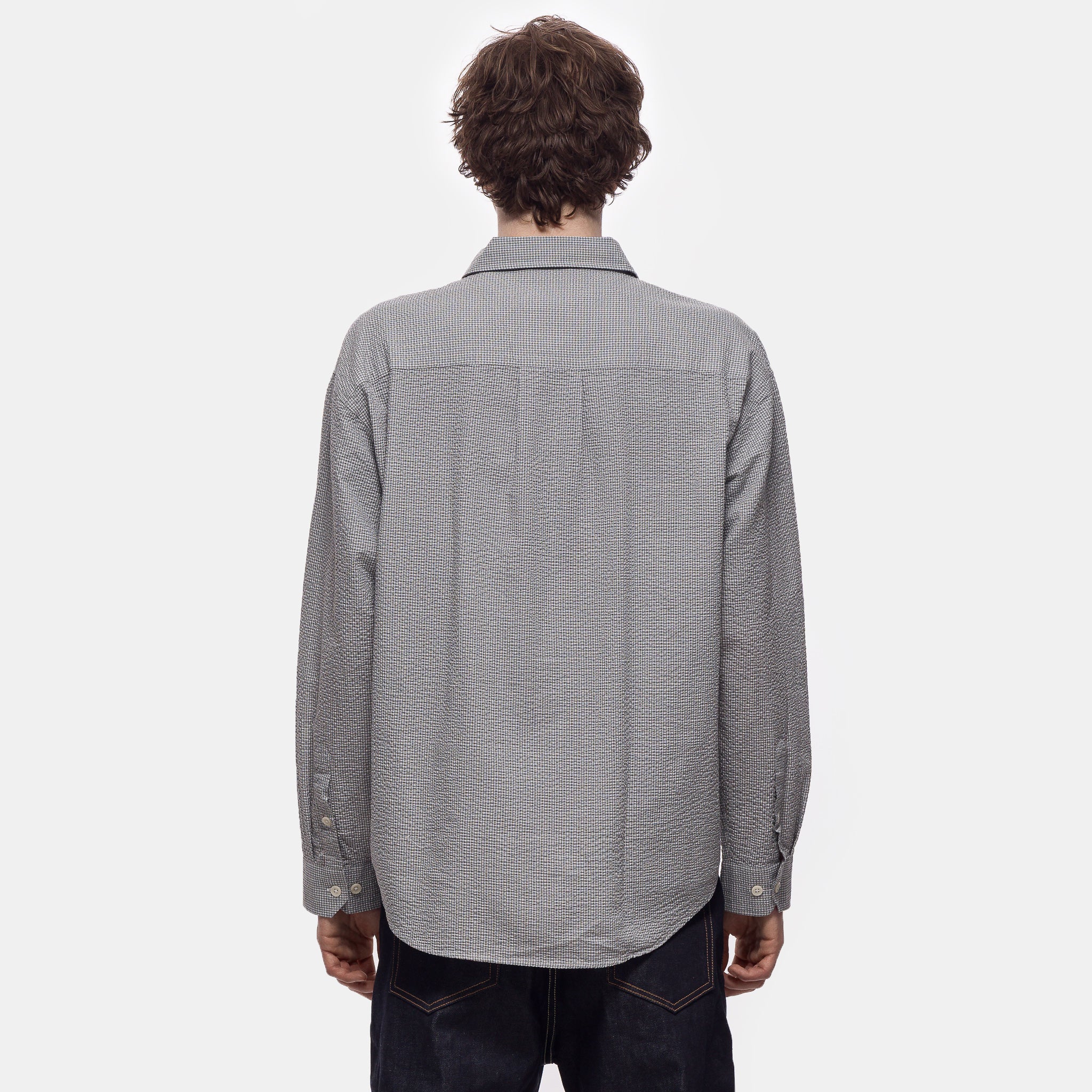 Executive Shirt in Textured Bottle Grey Check - Image 3