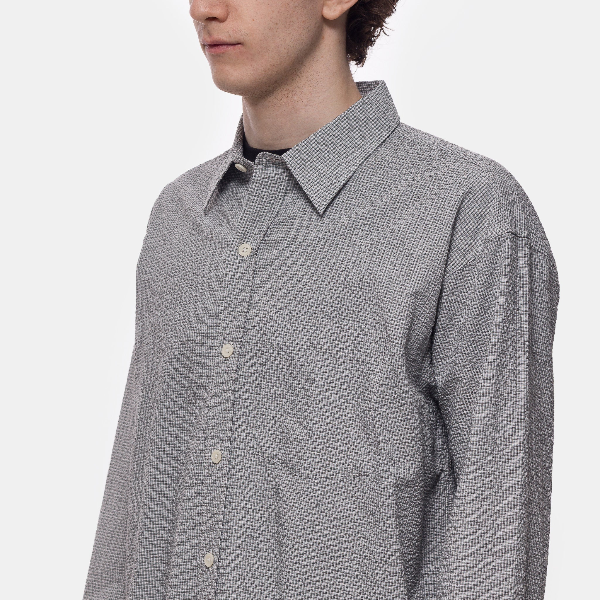 Executive Shirt in Textured Bottle Grey Check - Image 4