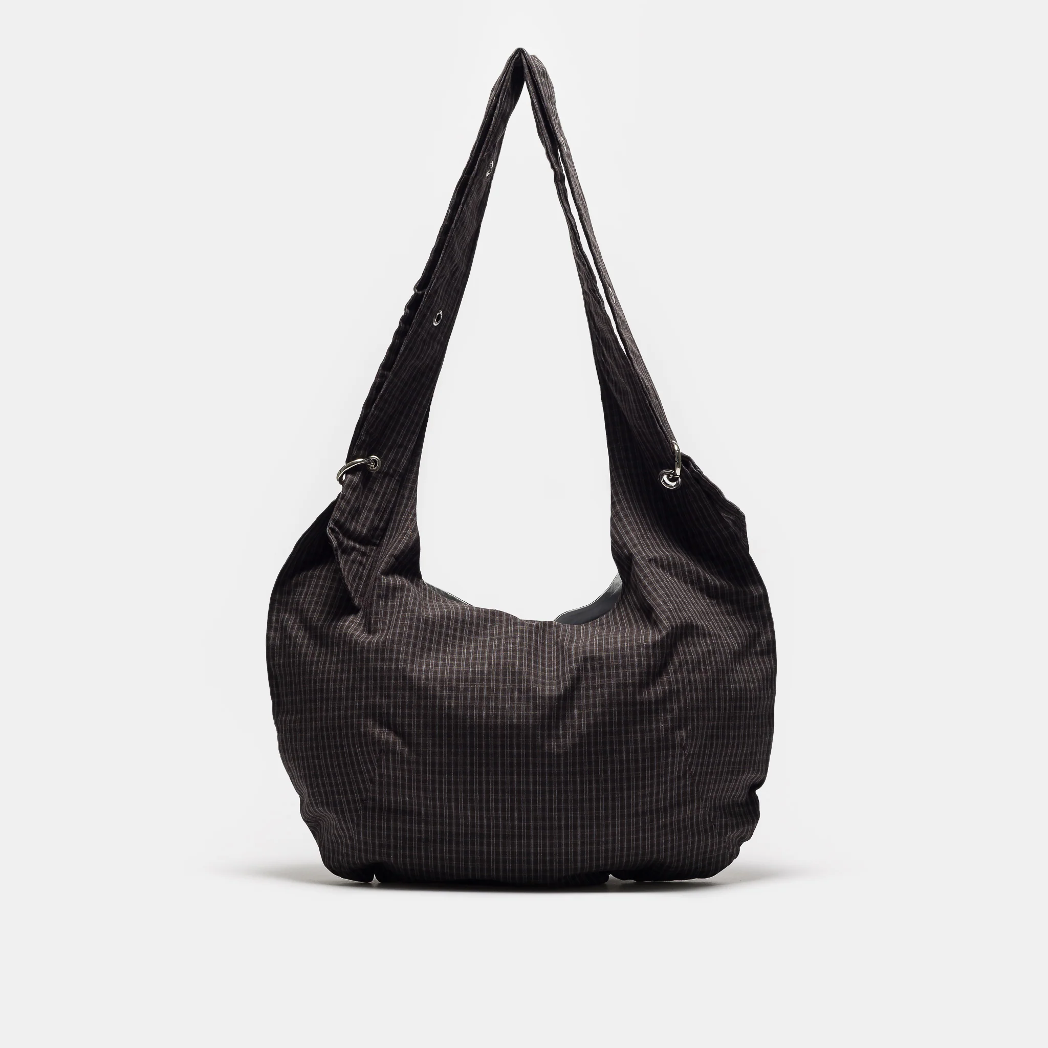 Eyelet Shoulder Bag in Dark Linen Check - Image 3