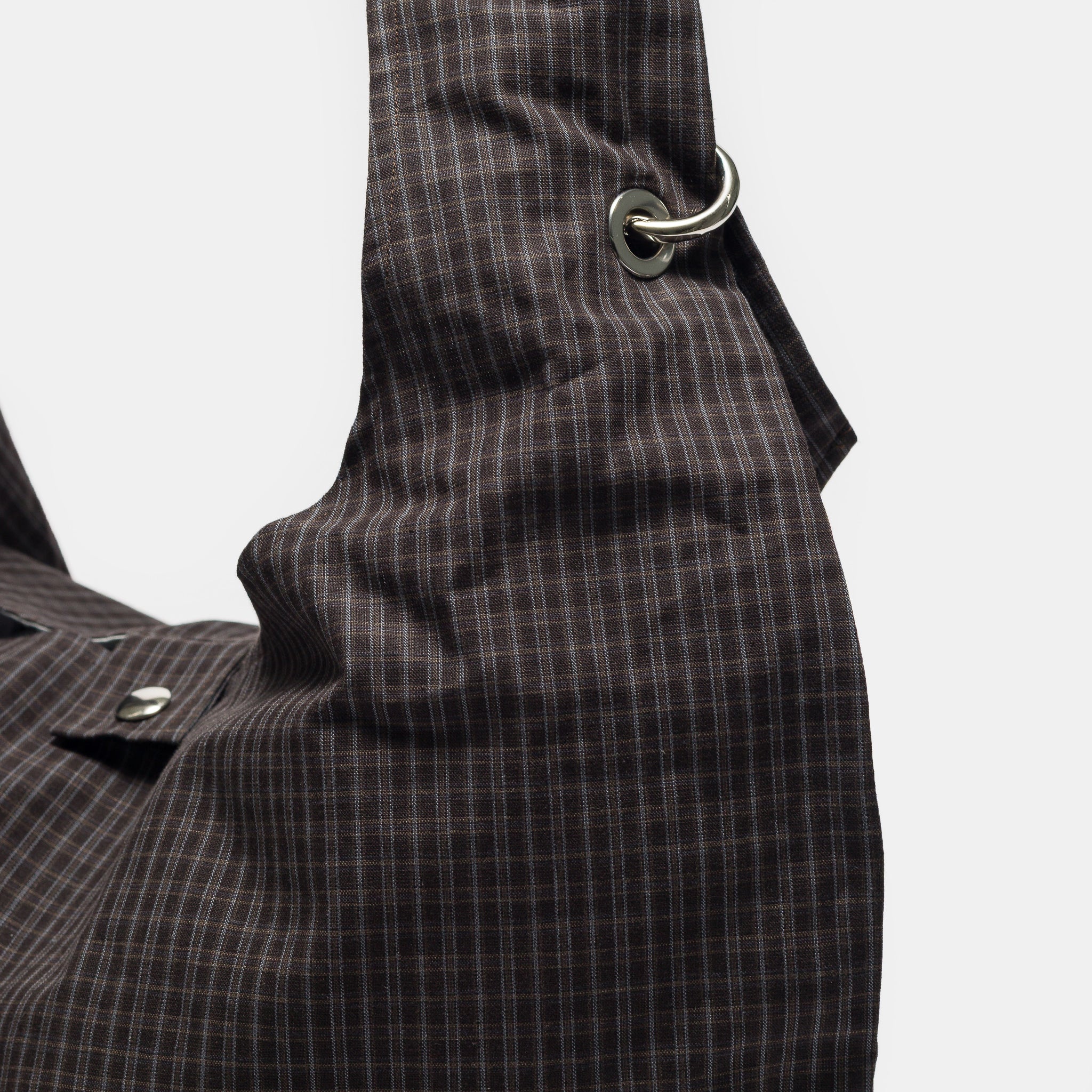 Eyelet Shoulder Bag in Dark Linen Check - Image 4