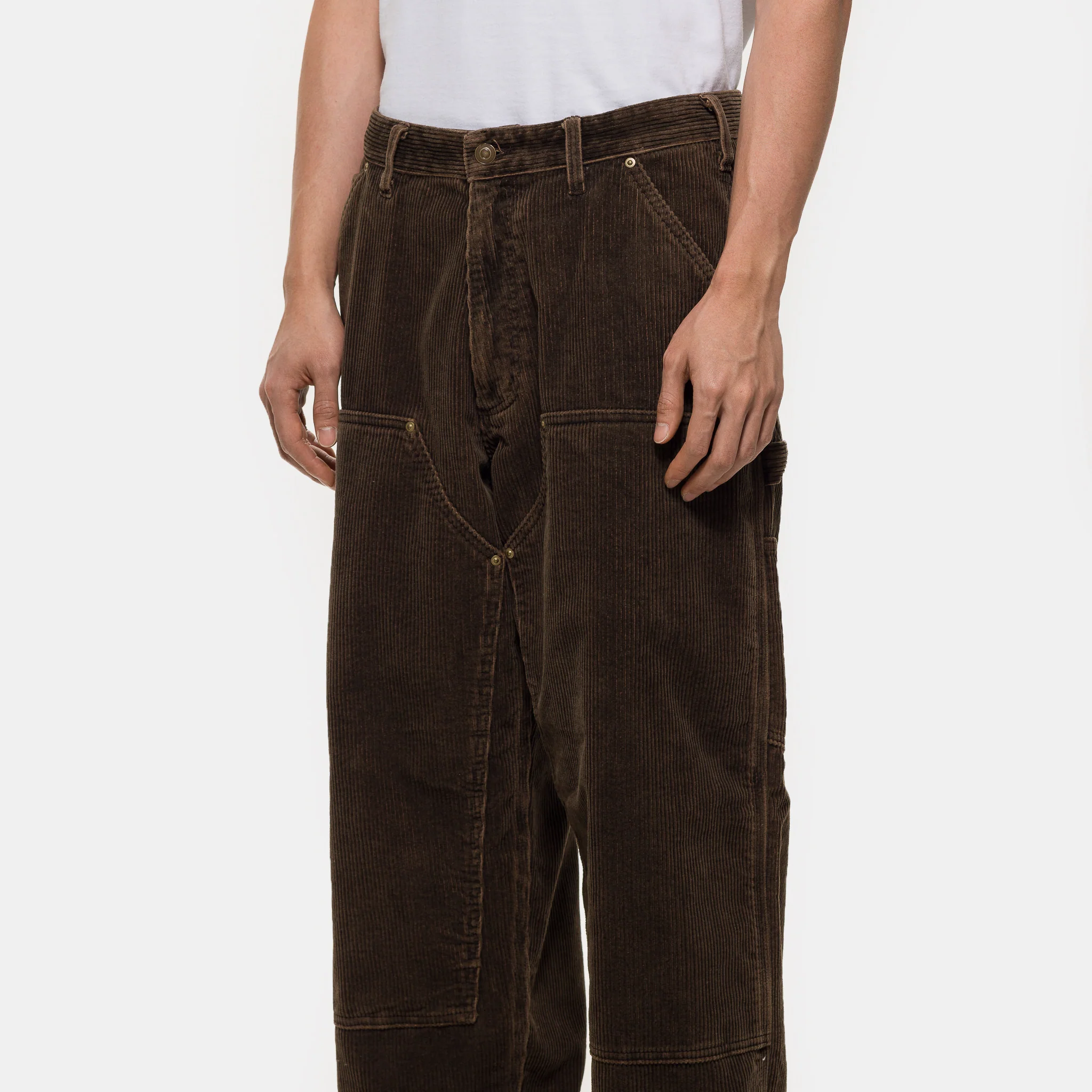 Fade Cord Wide Double Knee Pant in Brown - Image 4